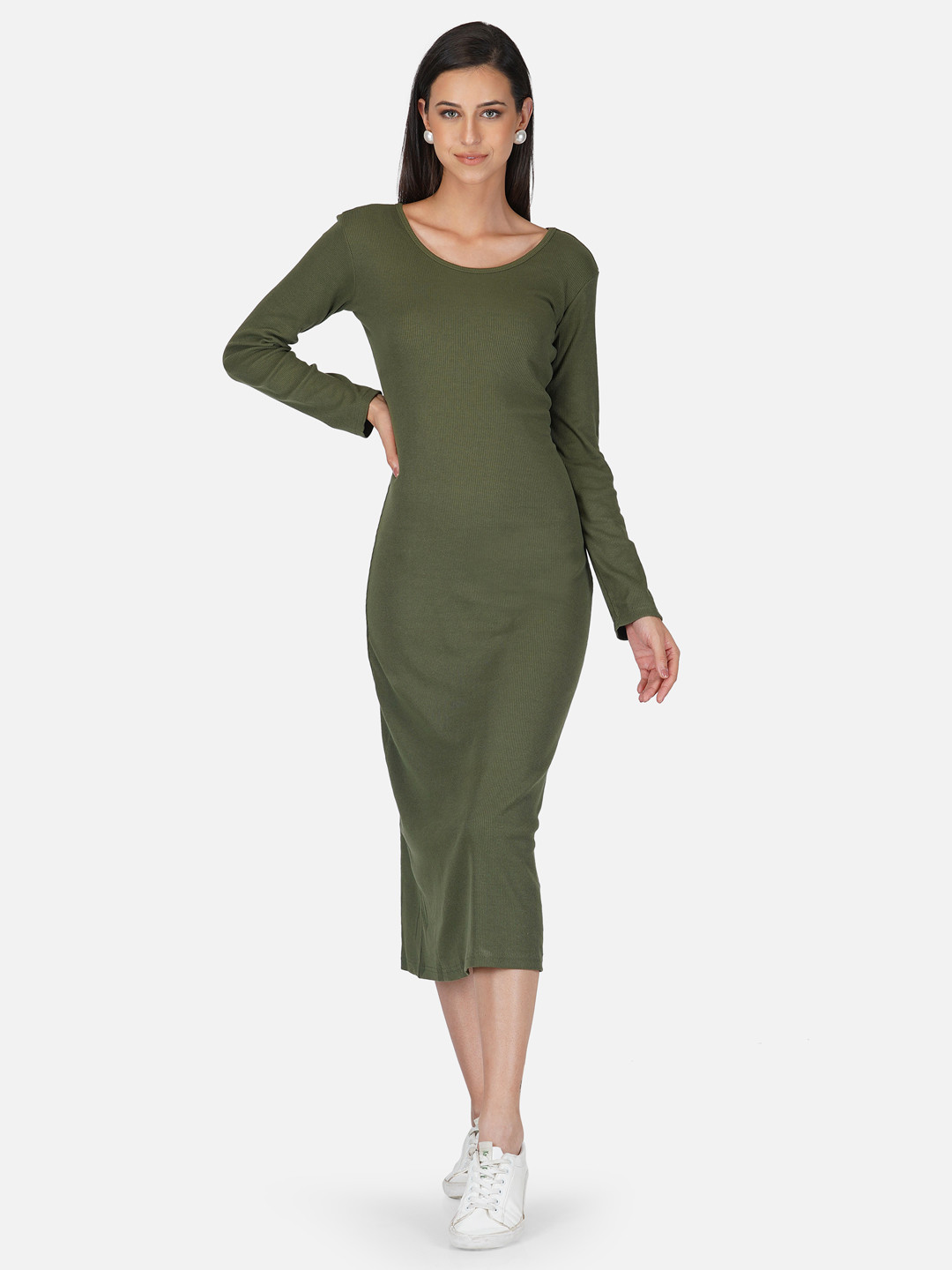 

Tinted Olive Green Bodycon Midi Dress