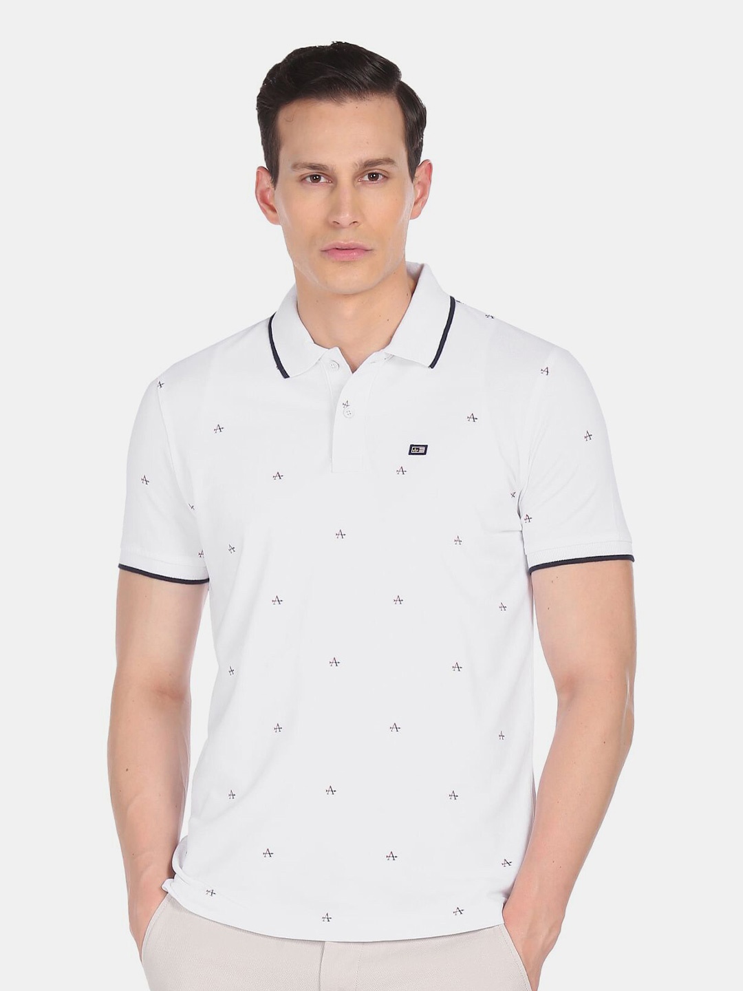 

Arrow Sport Men White Brand Logo Printed Polo Collar T-shirt