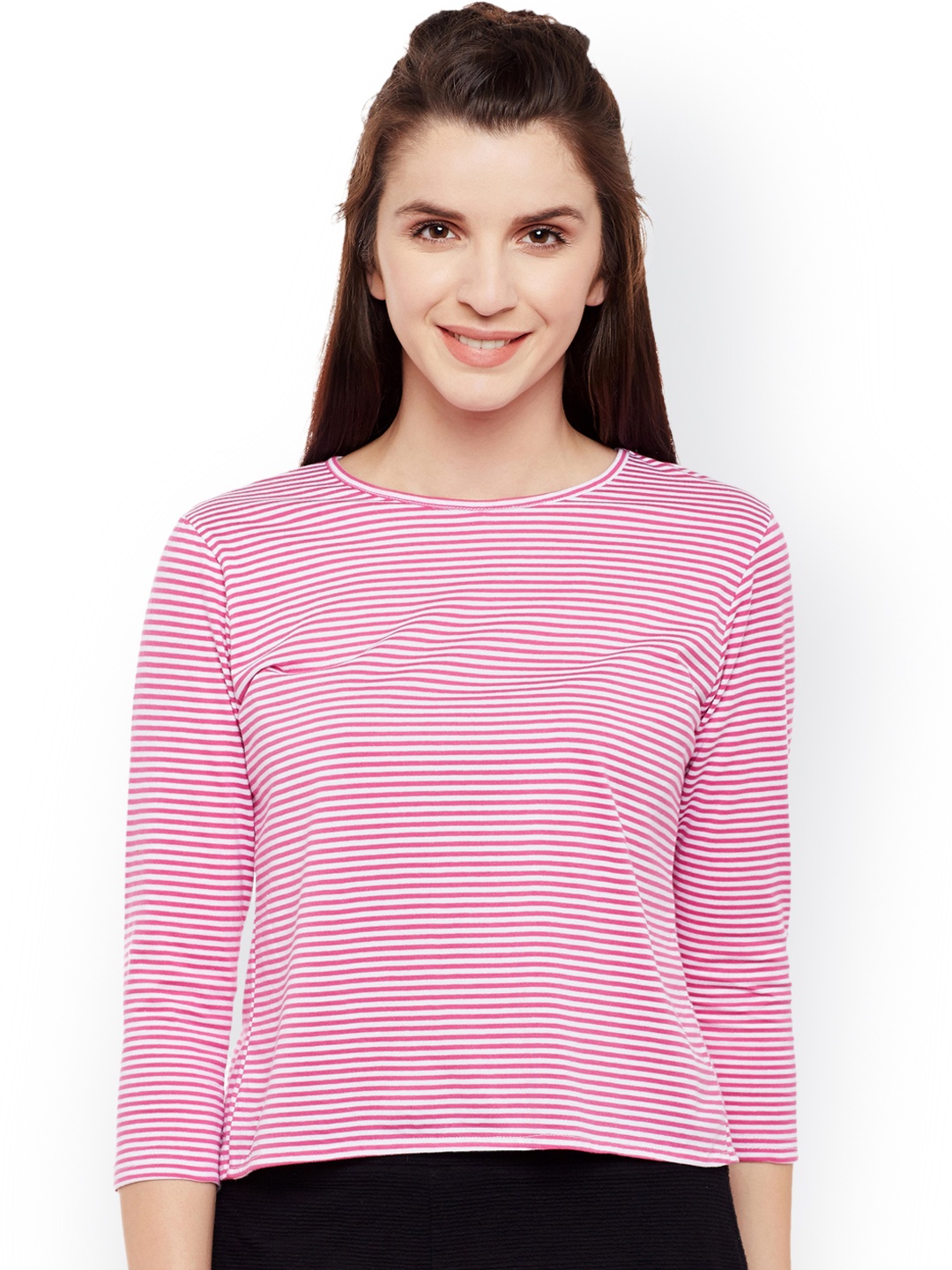 

WISSTLER Women Pink & White Striped Top