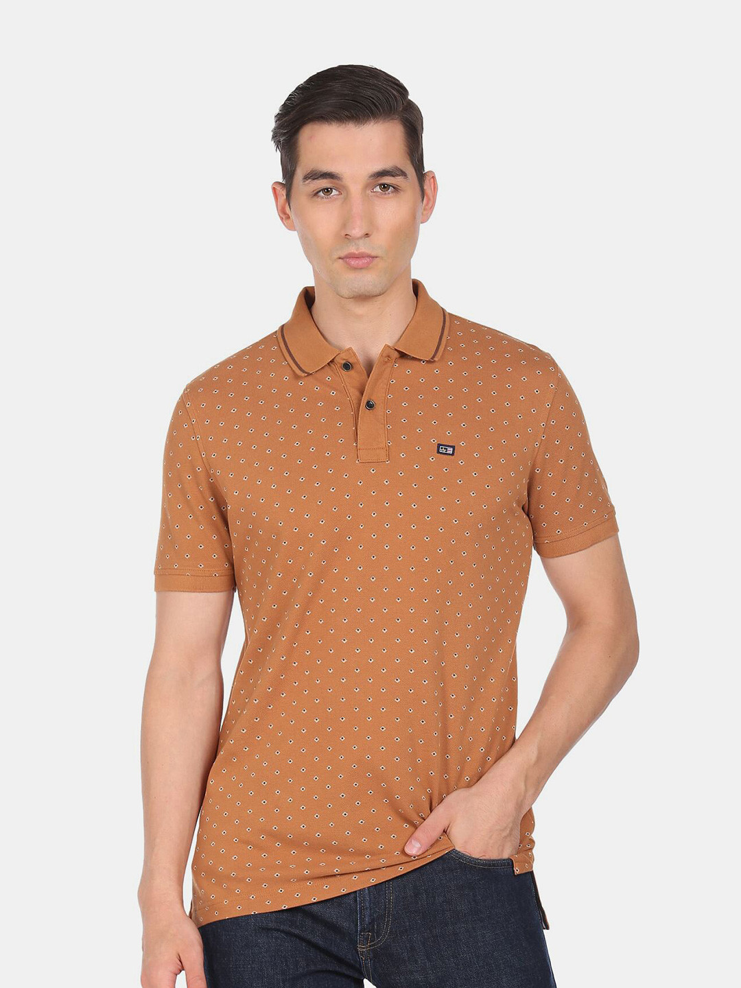 

Arrow Sport Men Brown Printed Polo Collar Cotton T-shirt