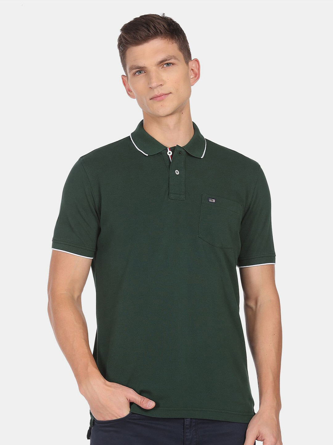 

Arrow Sport Men Green Polo Collar Cotton T-shirt
