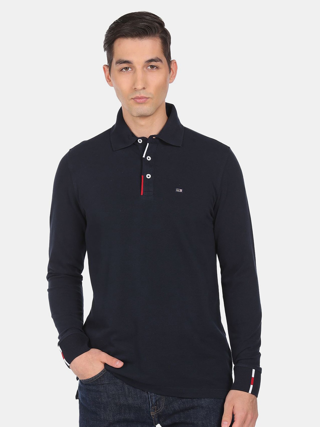 

Arrow Sport Men Blue Solid Polo Collar T-shirt
