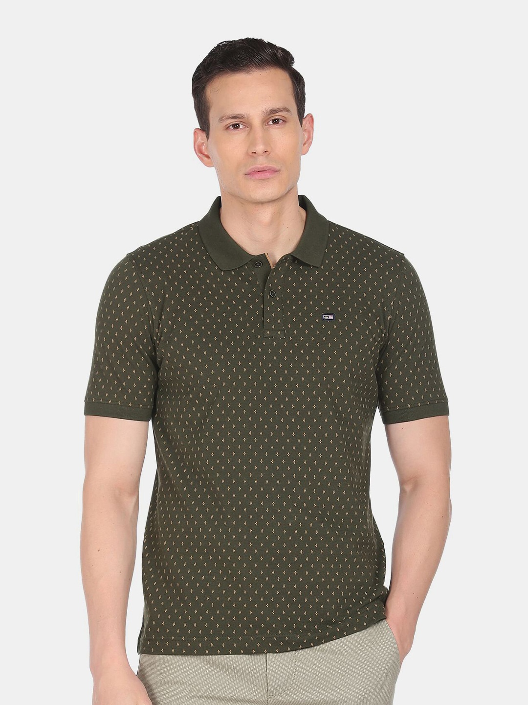 

Arrow Sport Men Green Printed Polo Collar T-shirt