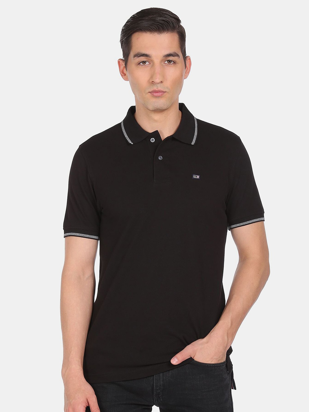 

Arrow Sport Men Black Solid Polo Collar T-shirt