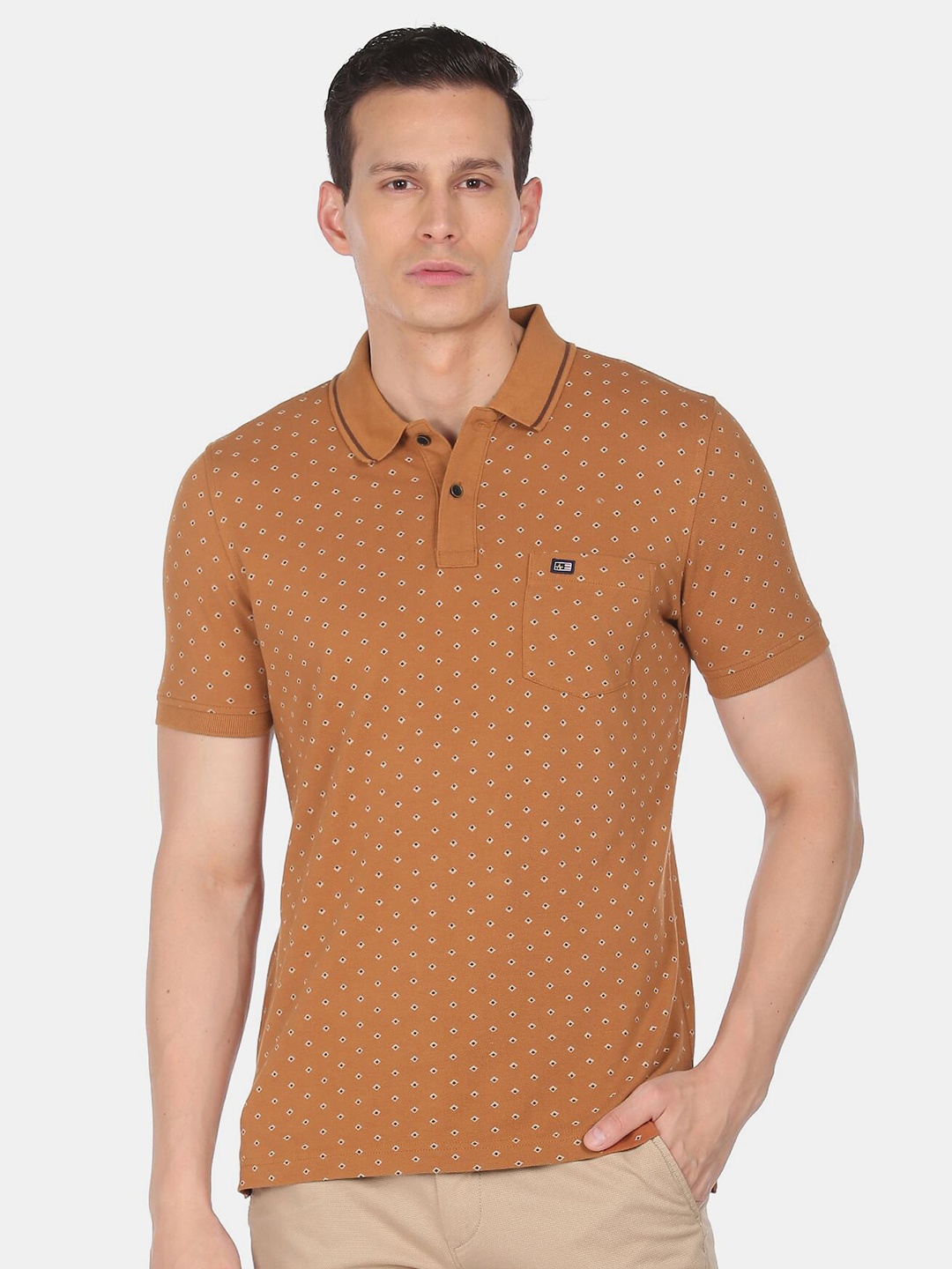 

Arrow Sport Men Brown Printed Polo Collar T-shirt