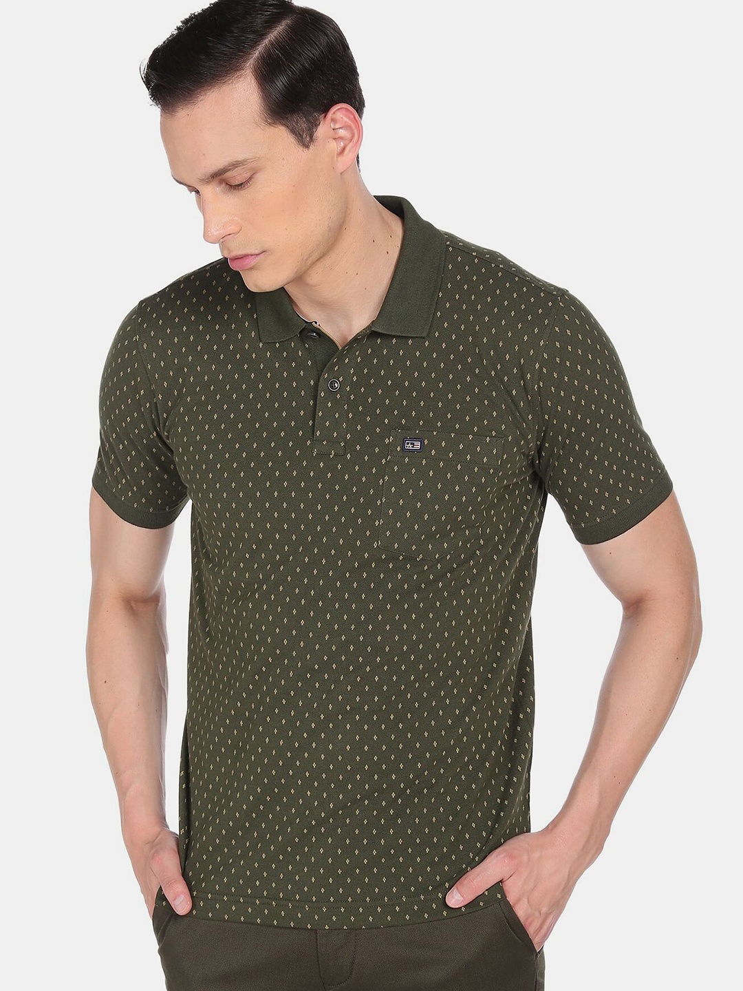 

Arrow Sport Men Green Printed Cotton Polo Collar T-shirt