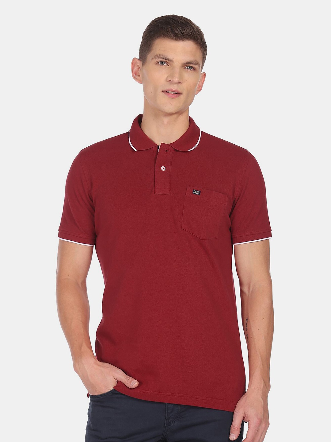 

Arrow Sport Men Red Polo Collar Cotton T-shirt