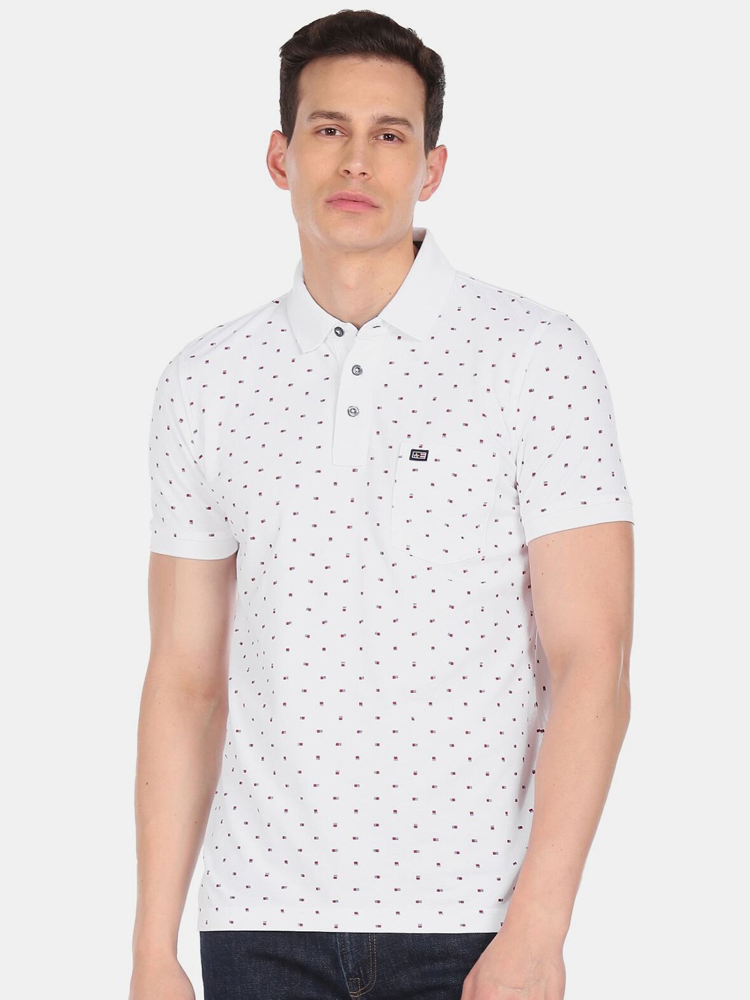 

Arrow Sport Men White Printed Polo Collar T-shirt