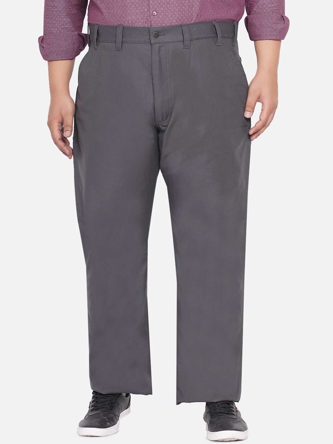 

Santonio Plus Men Grey Relaxed Straight Leg Loose Fit Wrinkle Free Trousers