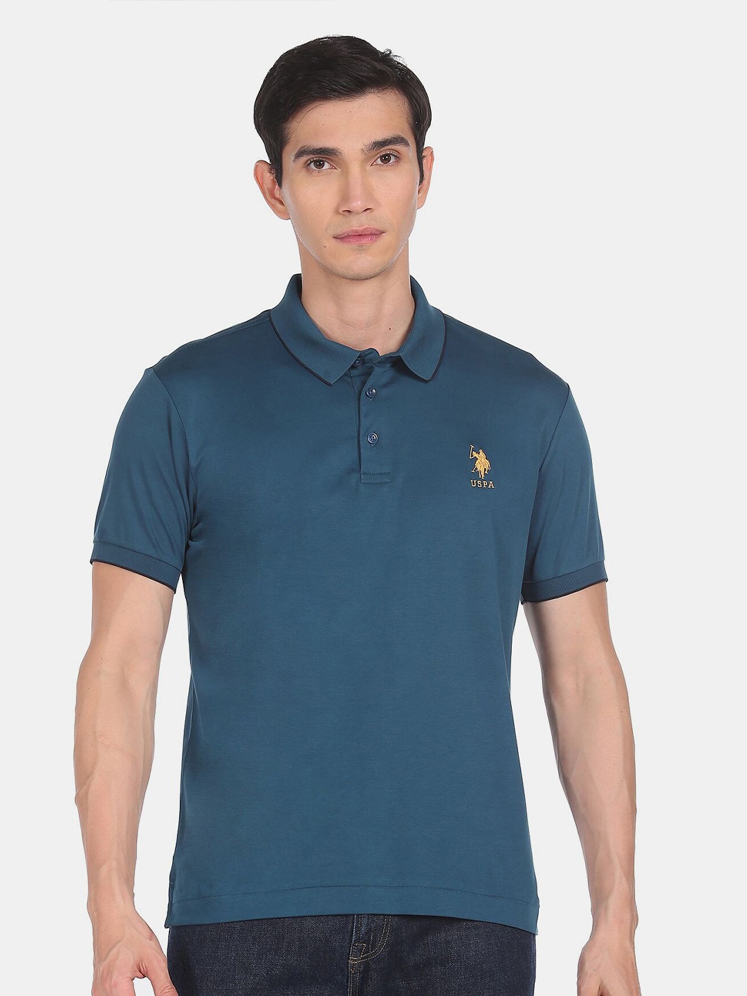 

U S Polo Assn Men Blue Polo Collar T-shirt