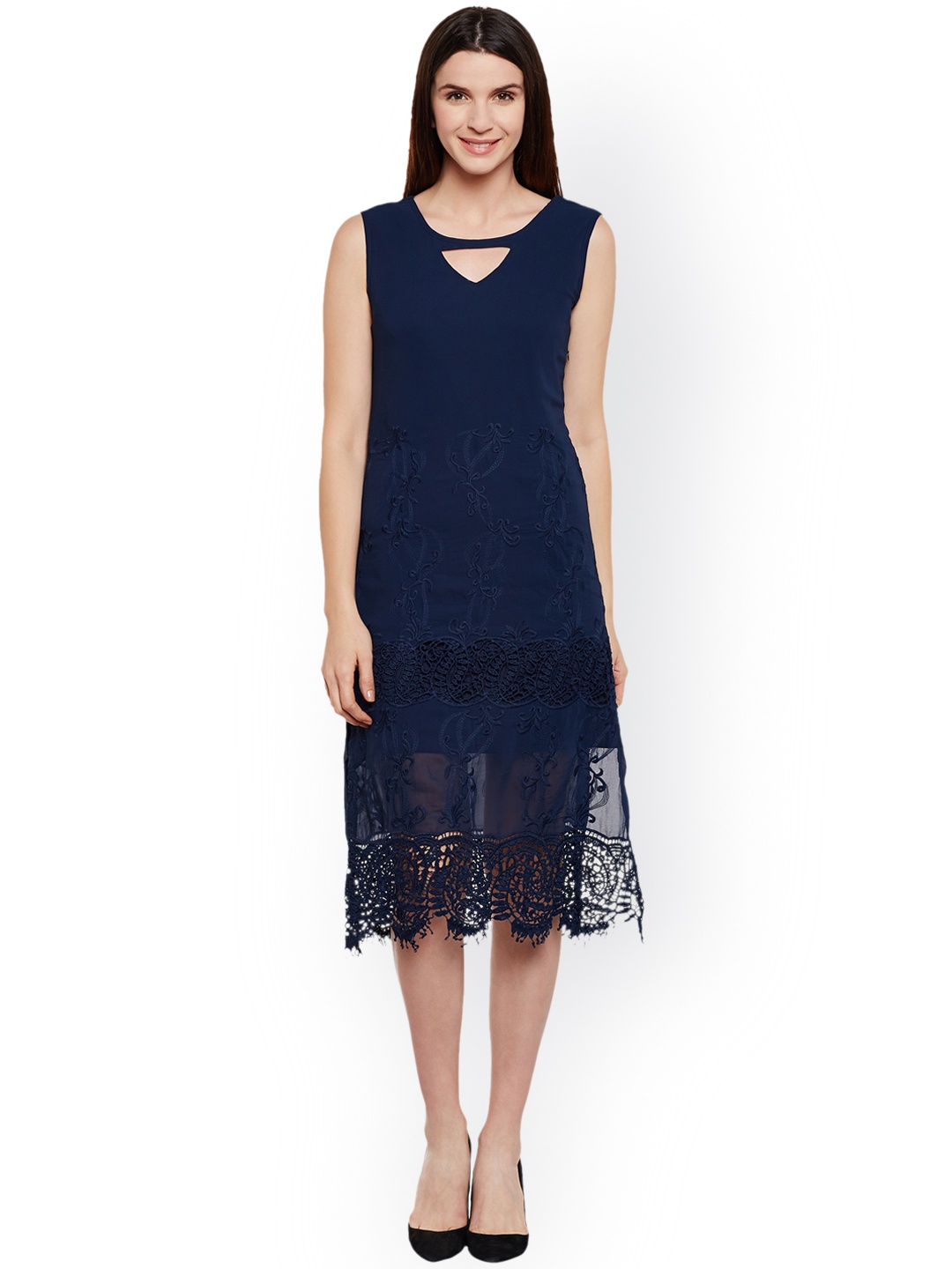 

WISSTLER Women Navy Solid A-Line Dress, Navy blue
