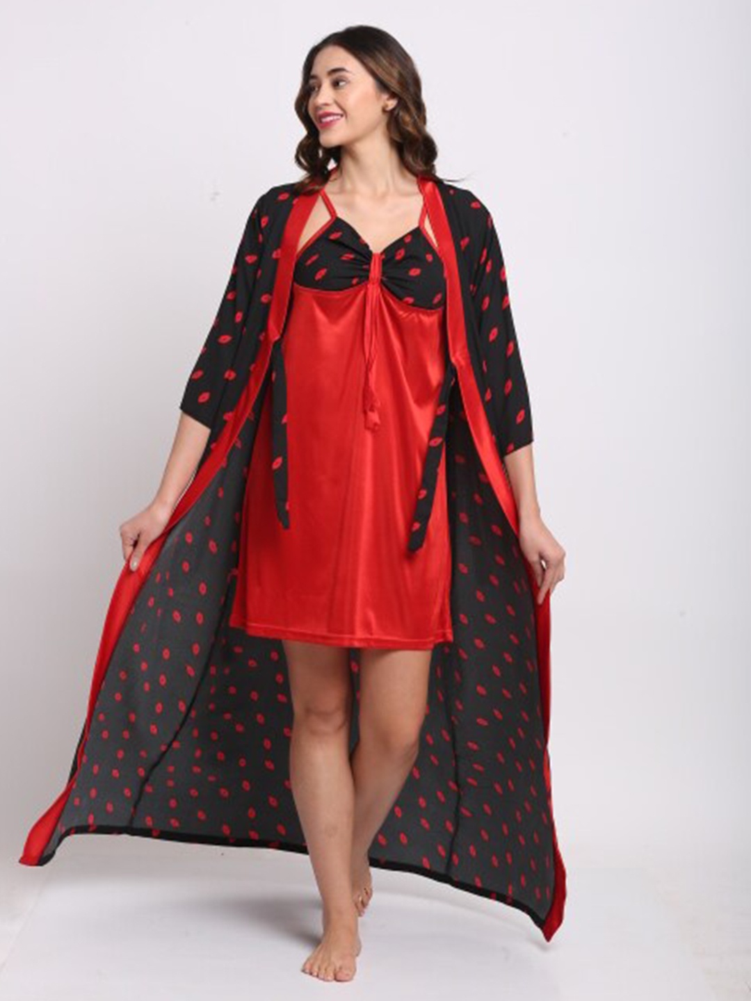 

Claura Red Printed Maxi Nightdress