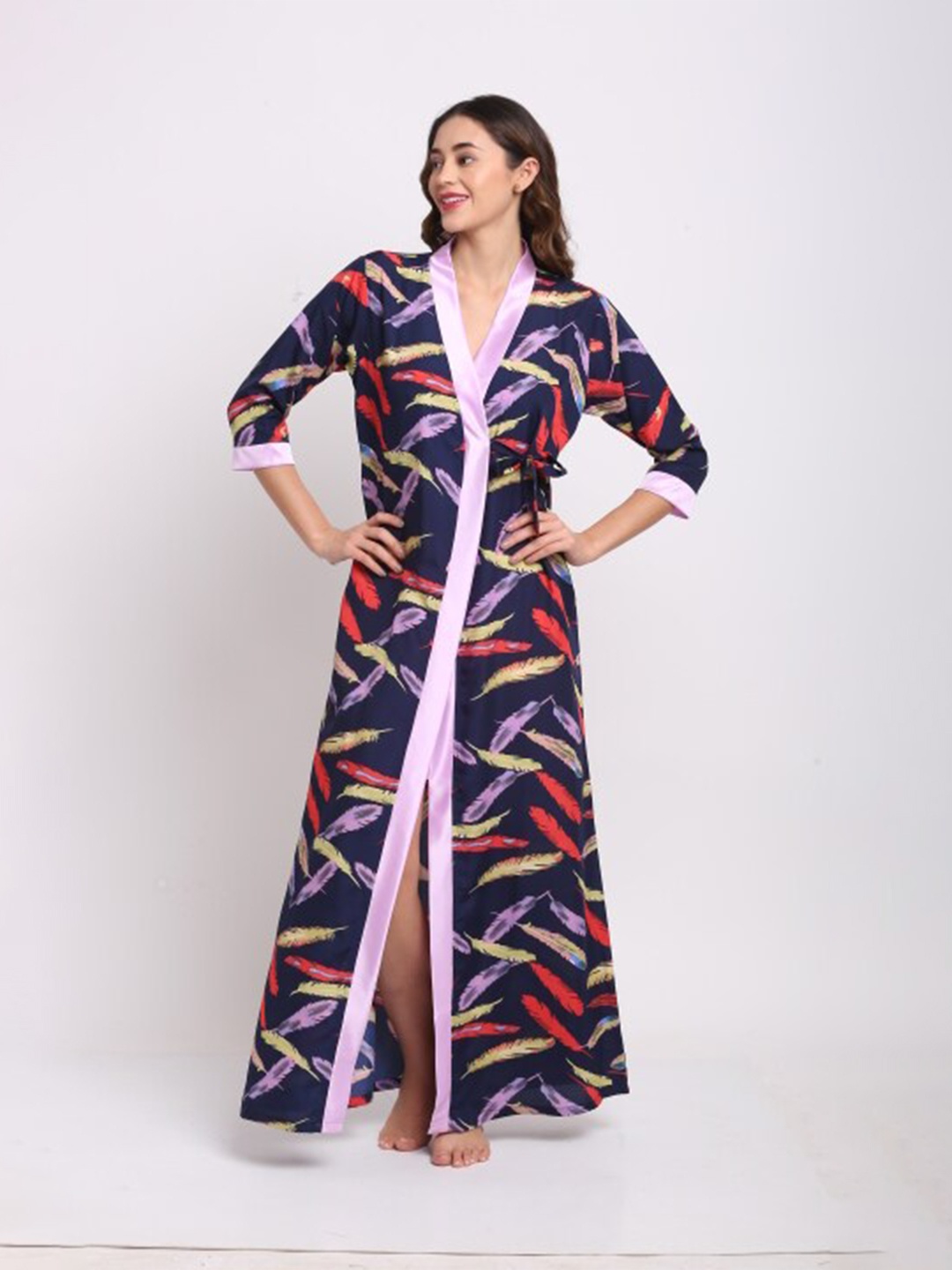 

Claura Navy Blue Printed Maxi Nightdress
