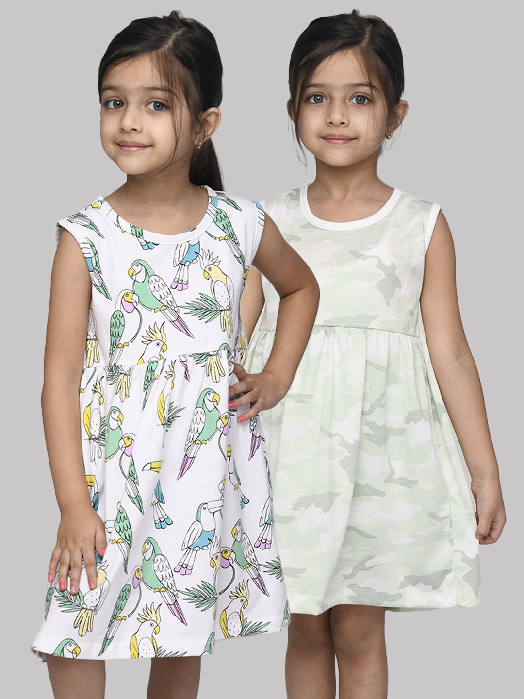 

LilPicks Pack of 2 White and Off White Printed Dress