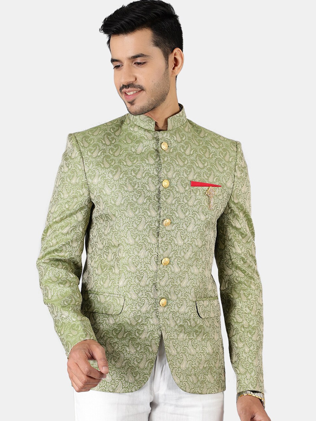 

Wintage Men Green Printed Single-Breasted Blazers