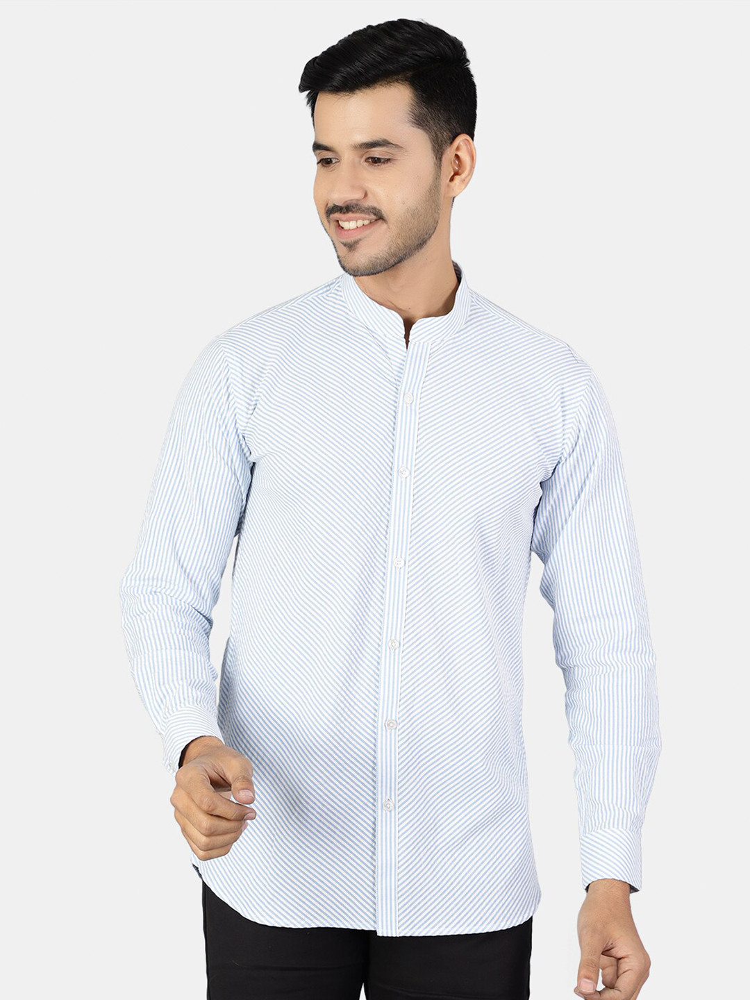 

Wintage Men White Classic Pinstripes Cotton Casual Shirt