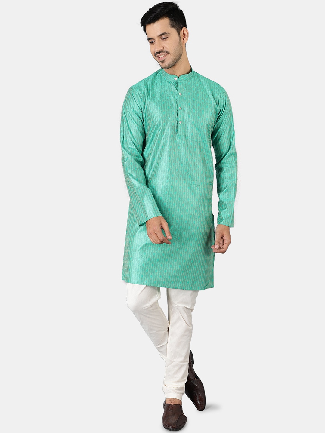 

Wintage Men Green Woven Design Full Sleeves Kurta