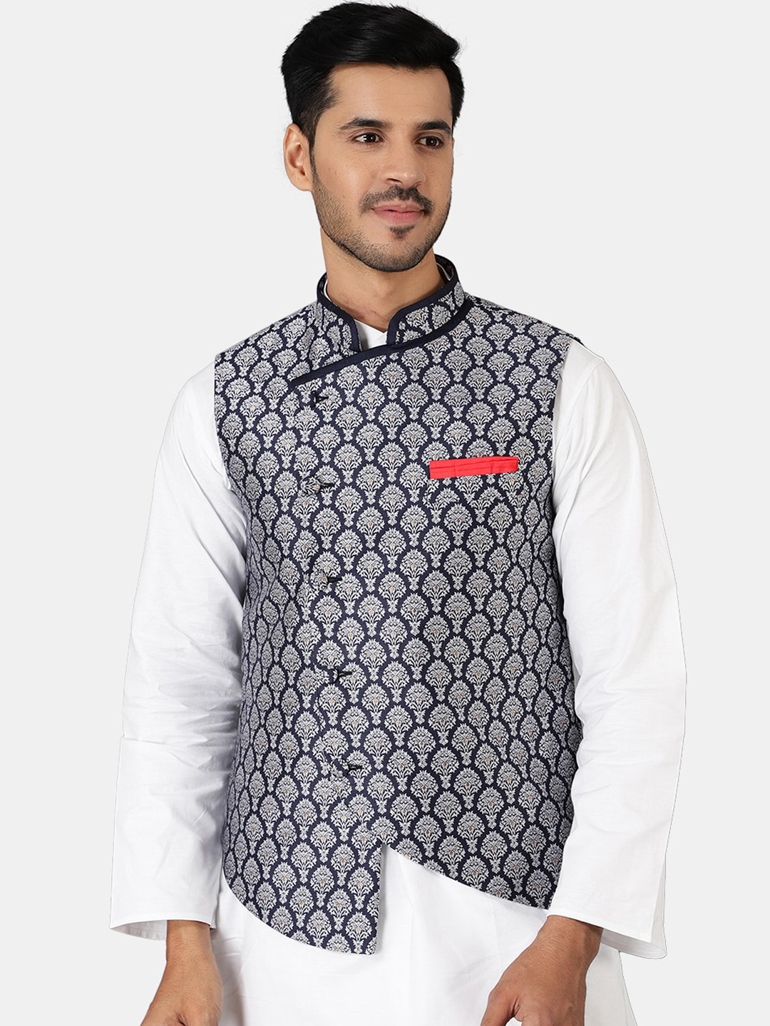 

Wintage Men Blue Woven Design Nehru Jackets