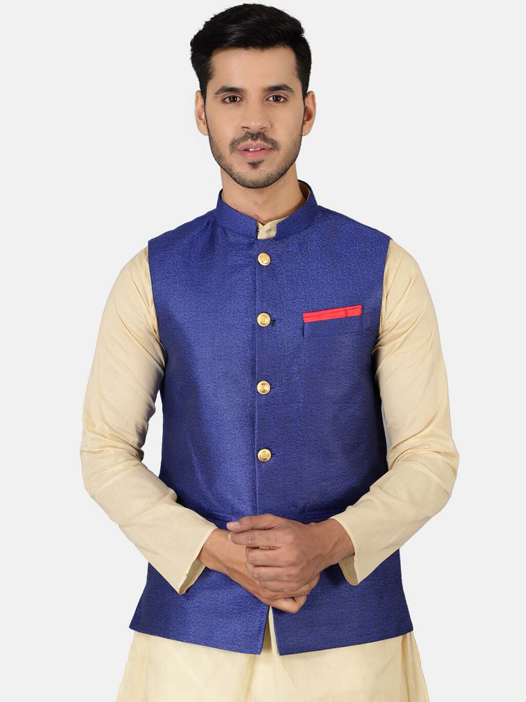 

Wintage Men Blue Solid Woven Nehru Jackets