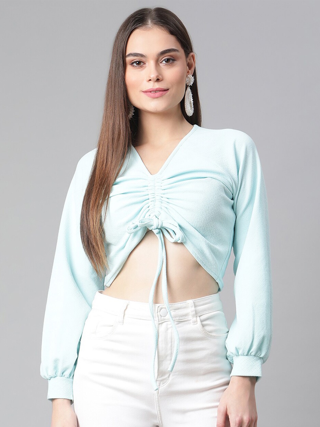 

The Vanca Women Blue Solid Crop Top