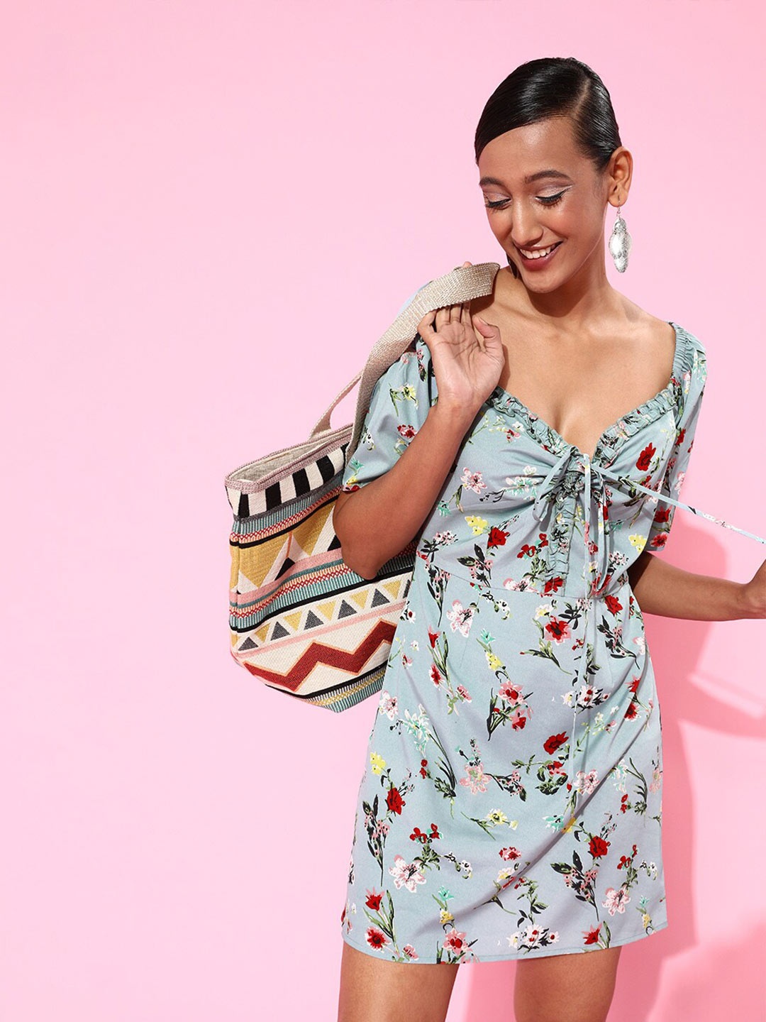 

The Vanca Grey Floral A-Line Dress