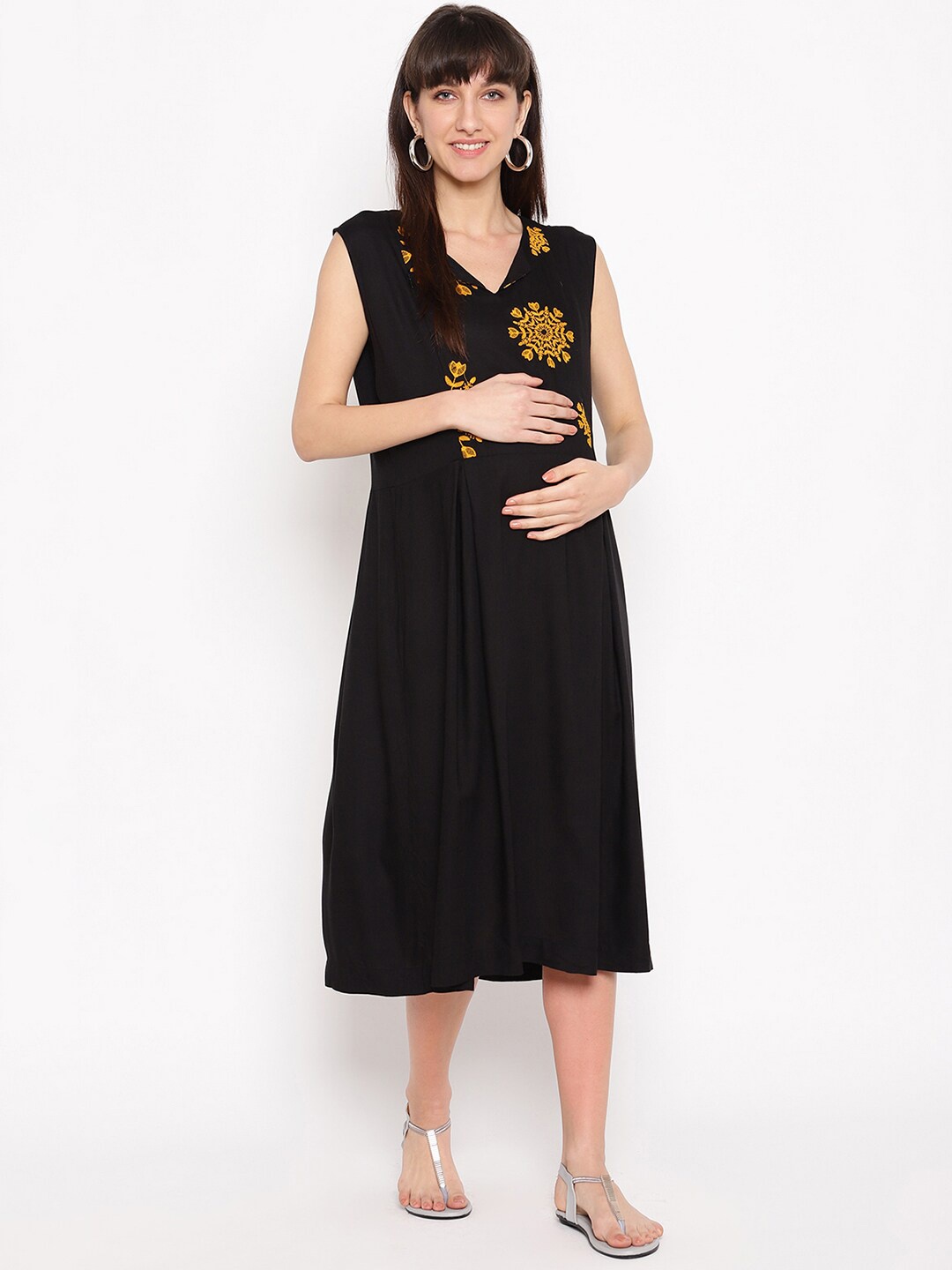 

The Vanca Women Black Maternity A-Line Midi Dress