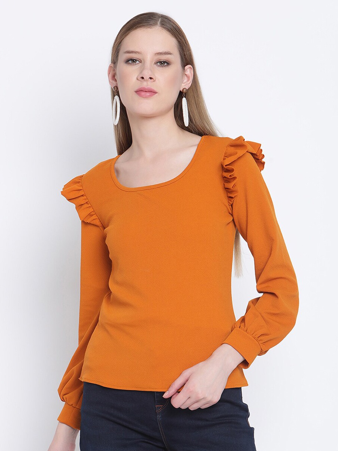 

The Vanca Women Mustard Yellow Ruffled Casual Top