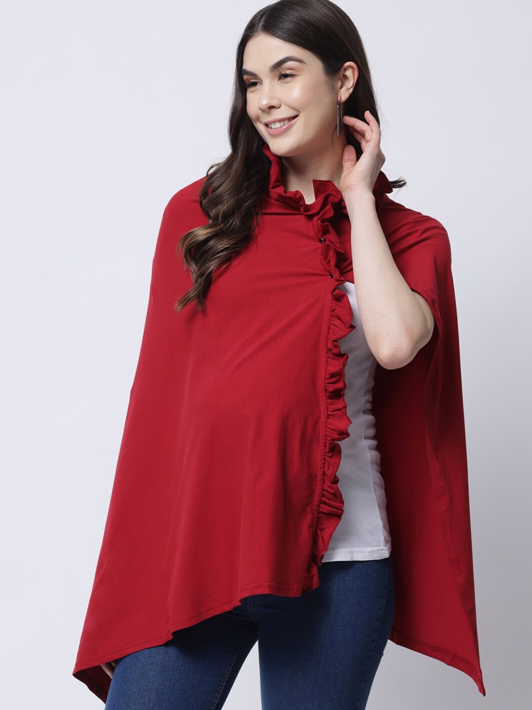 

The Vanca Women Maroon Solid Cape Maternity Top