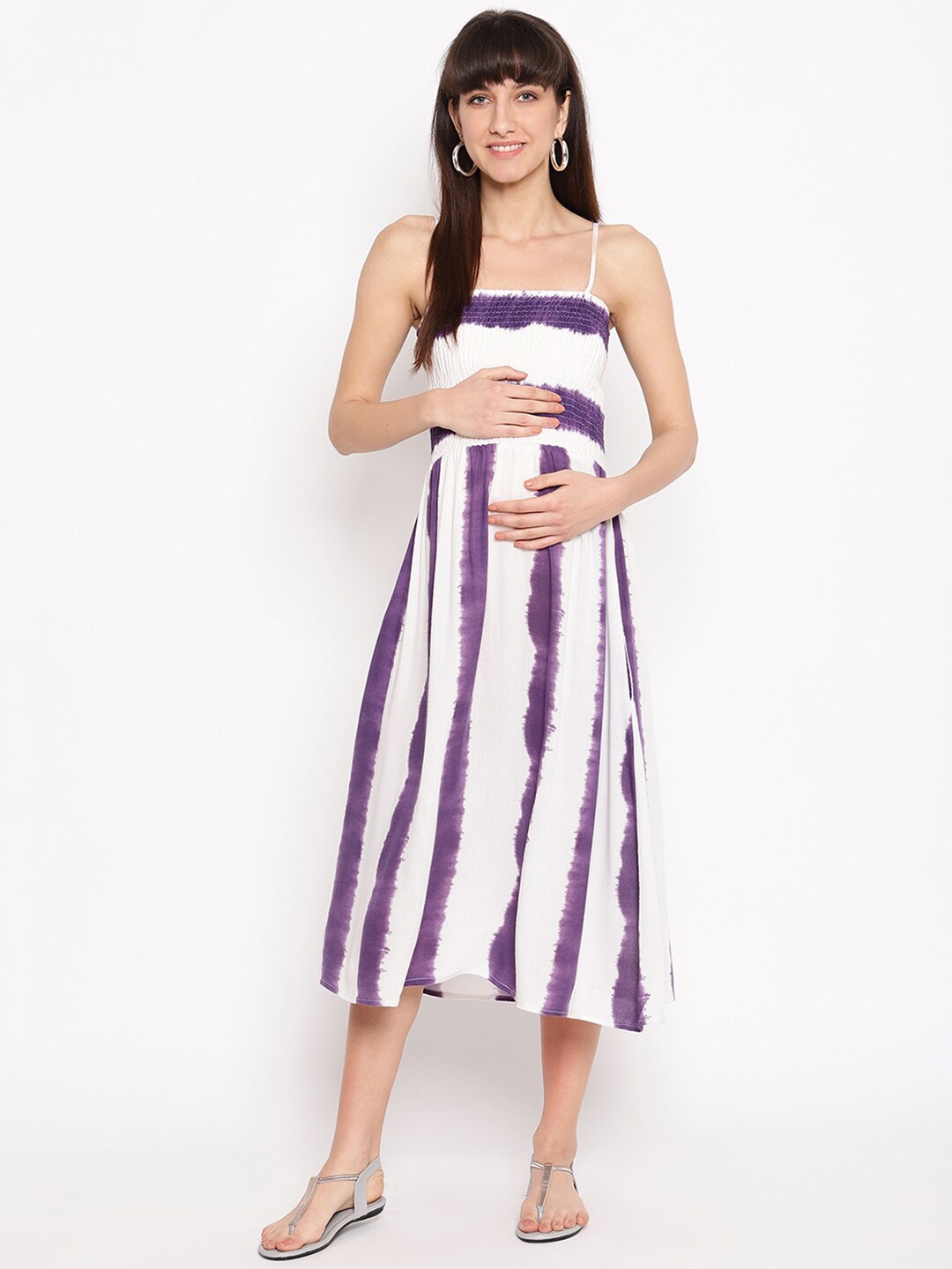 

The Vanca Purple & White Dyed Maternity Midi Dress