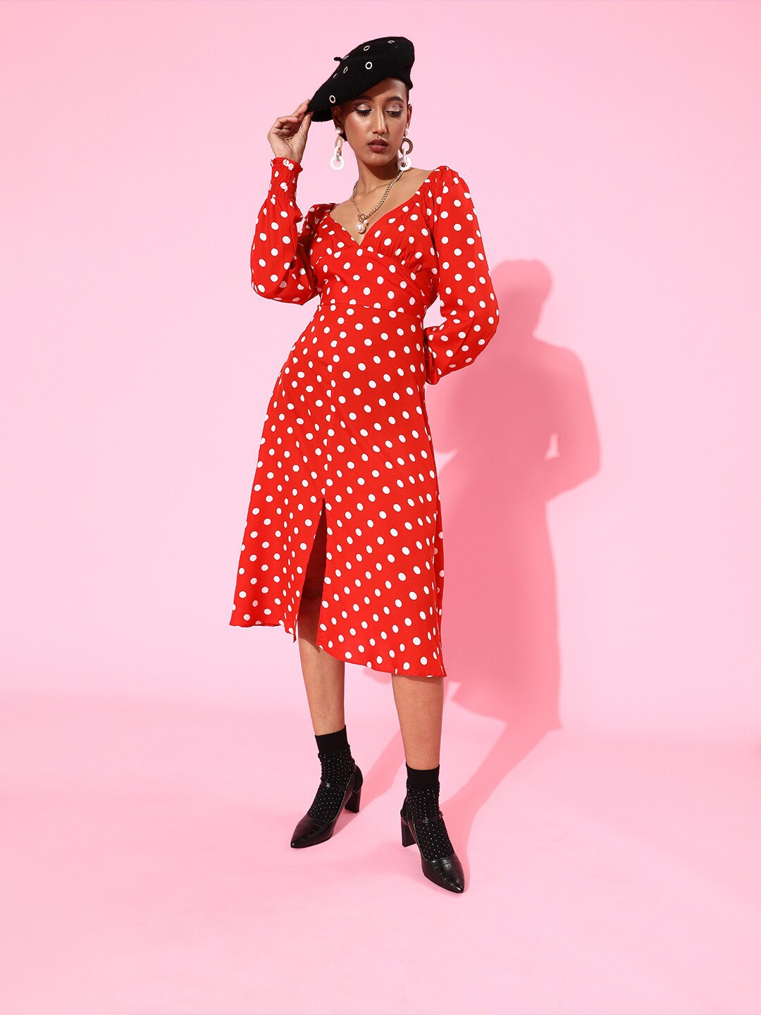 

The Vanca Women Red A-Line Midi Dress