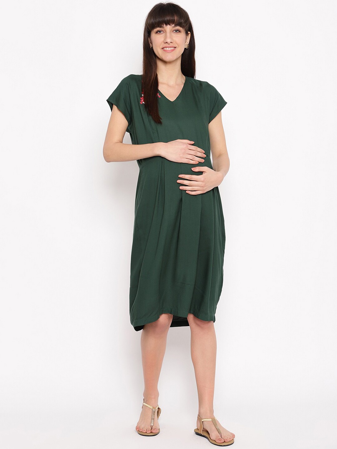 

The Vanca Women Green Maternity A-Line Dress