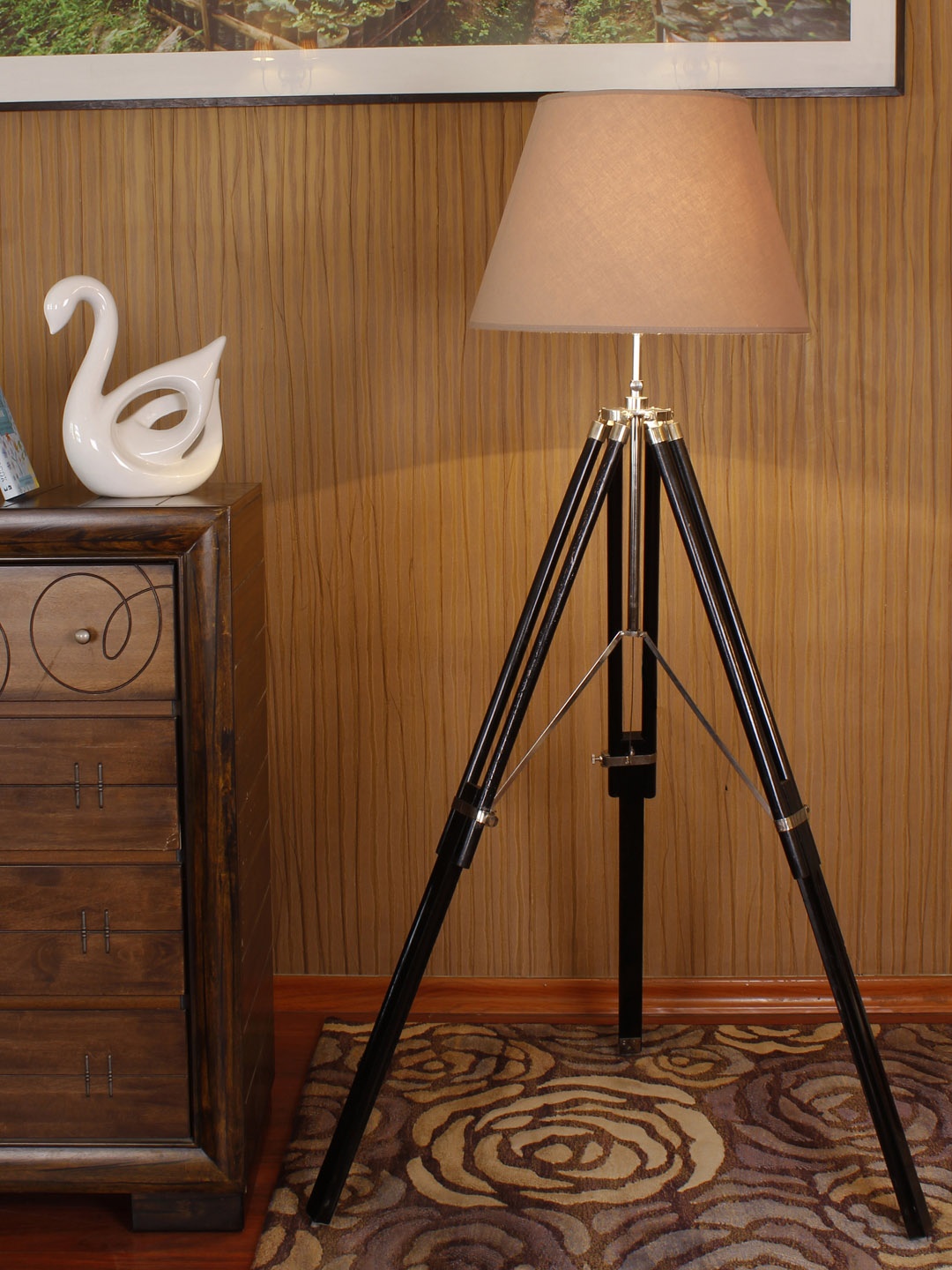

THE LIGHT STORE Beige & Black Tripod Lamp with Lamp Shade