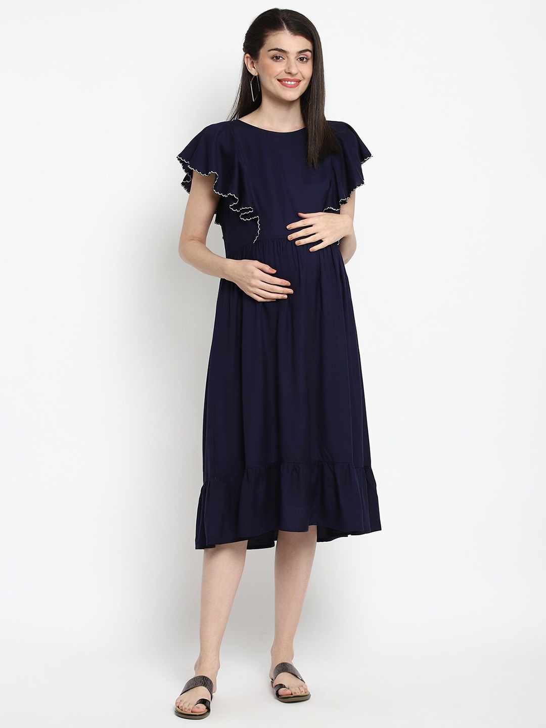 

The Vanca Blue Maternity Midi Dress