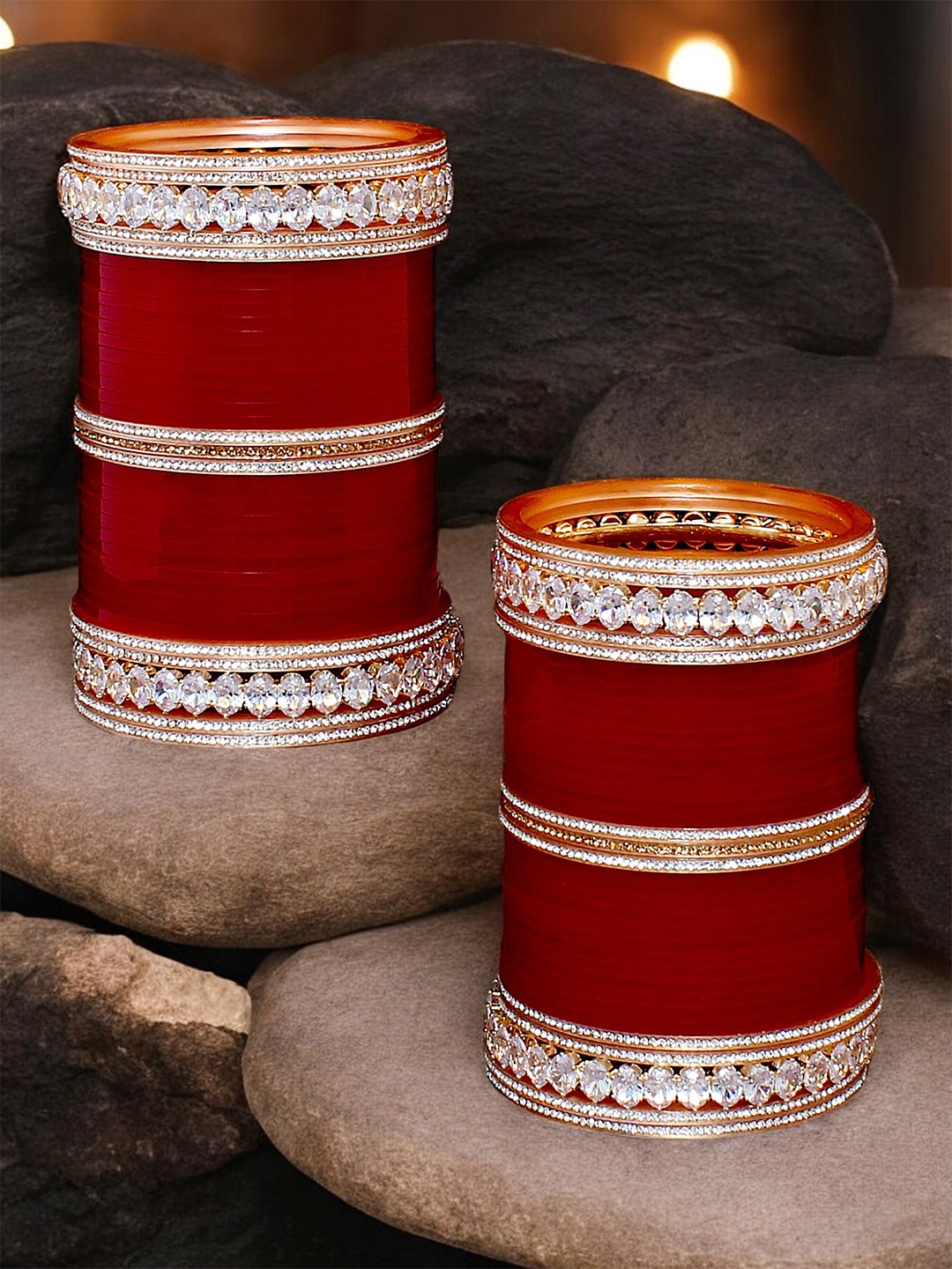 

LUCKY JEWELLERY Women Maroon & White AD Studded Bridal Bangle Set