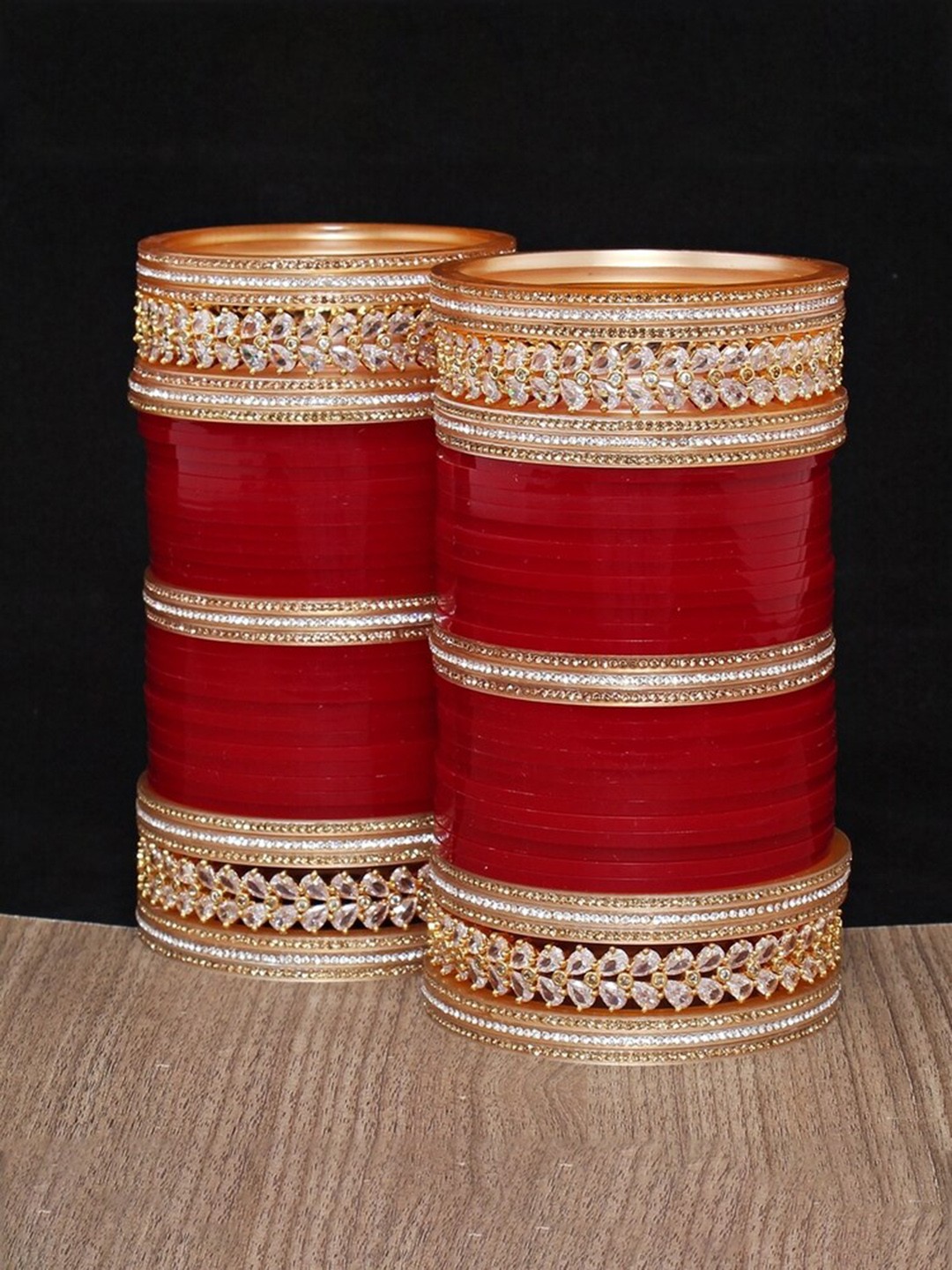 

LUCKY JEWELLERY Maroon & White AD Studded Bangles Set
