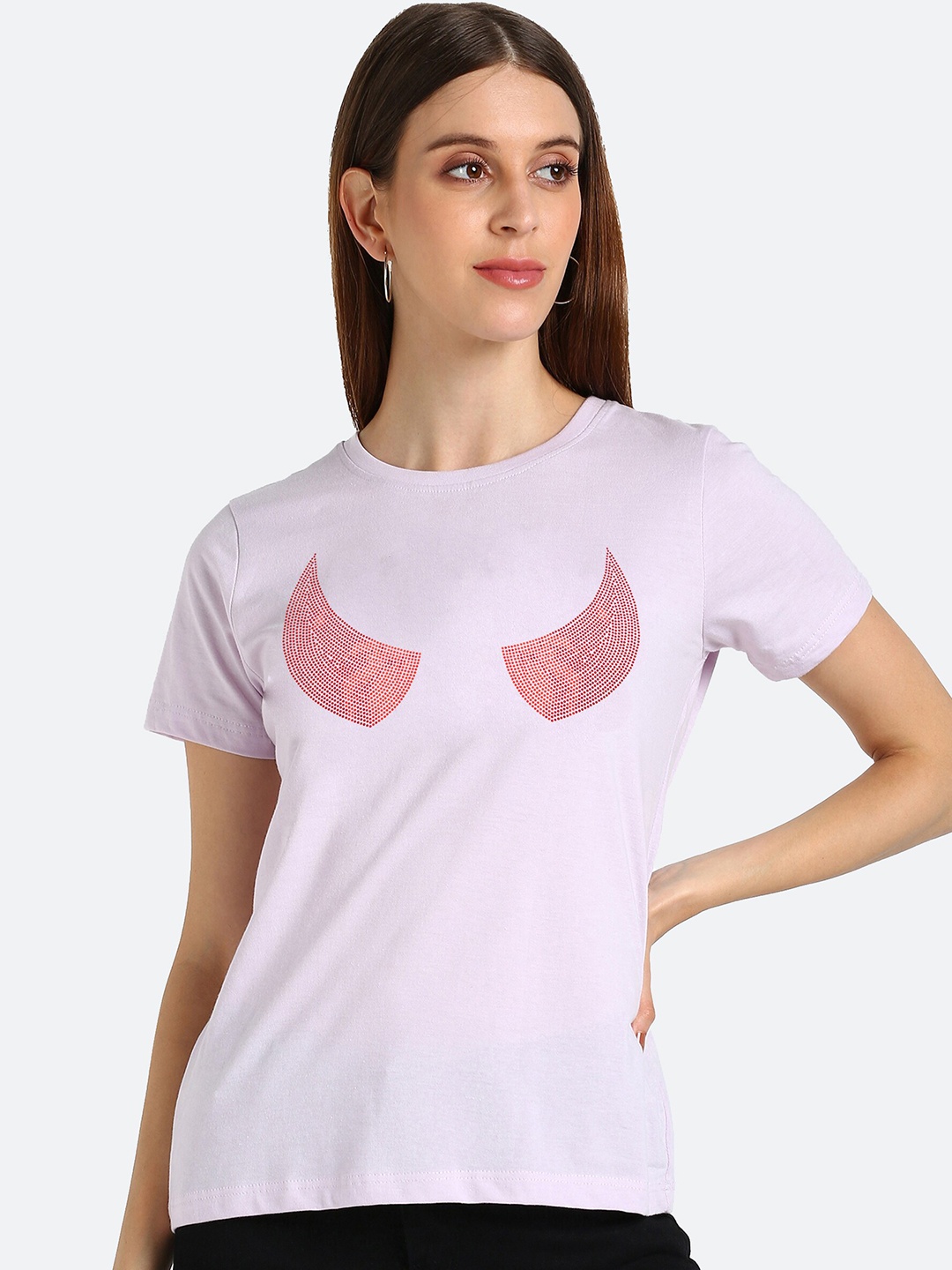 

shashvi Women Purple embellished Printed T-shirt, White
