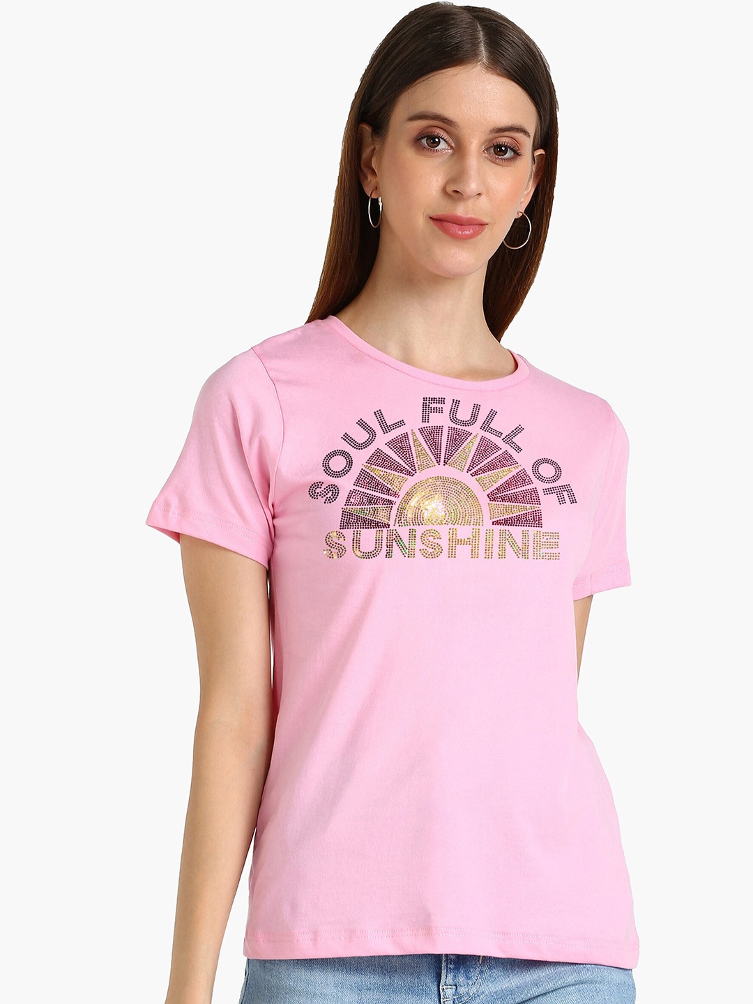

shashvi Women Pink Typography Printed T-shirt