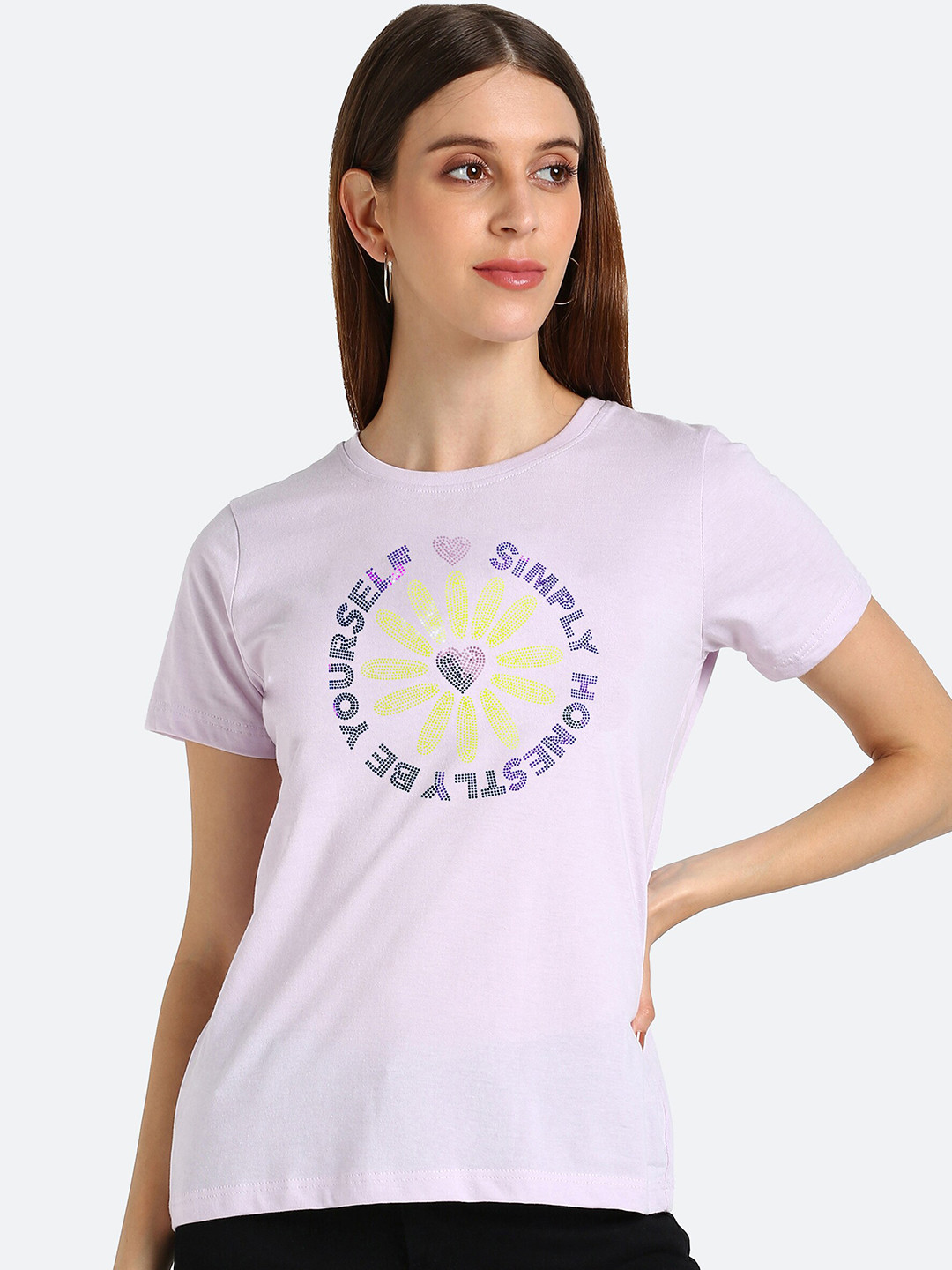 

shashvi Women Purple Typography Printed Cotton T-shirt