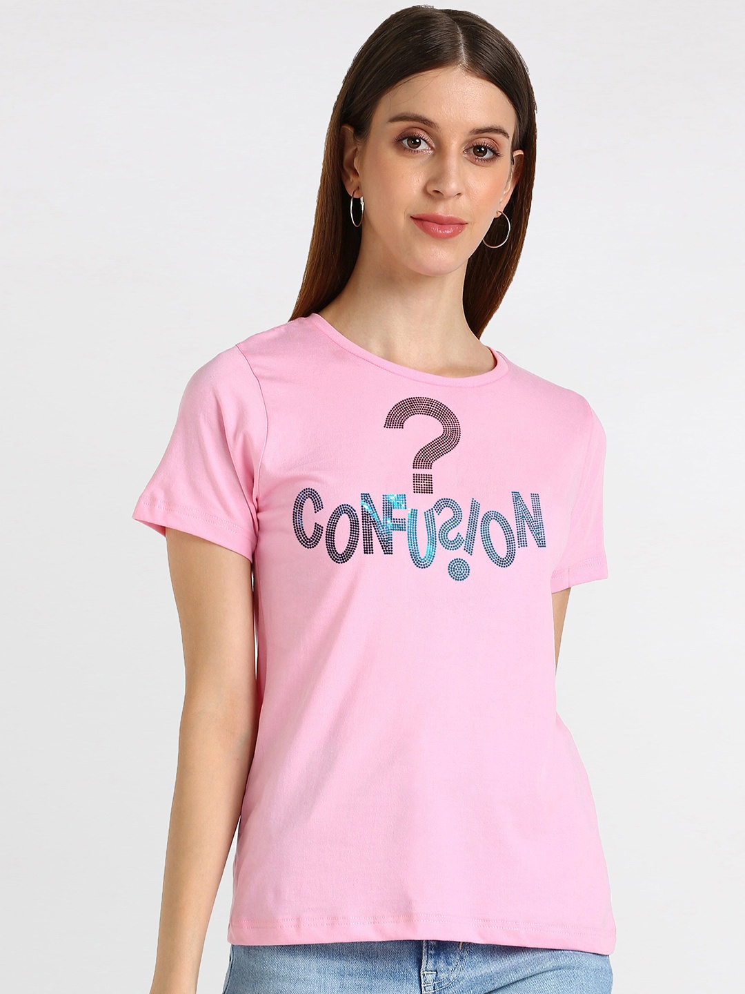 

shashvi Women Pink Typography Printed T-shirt
