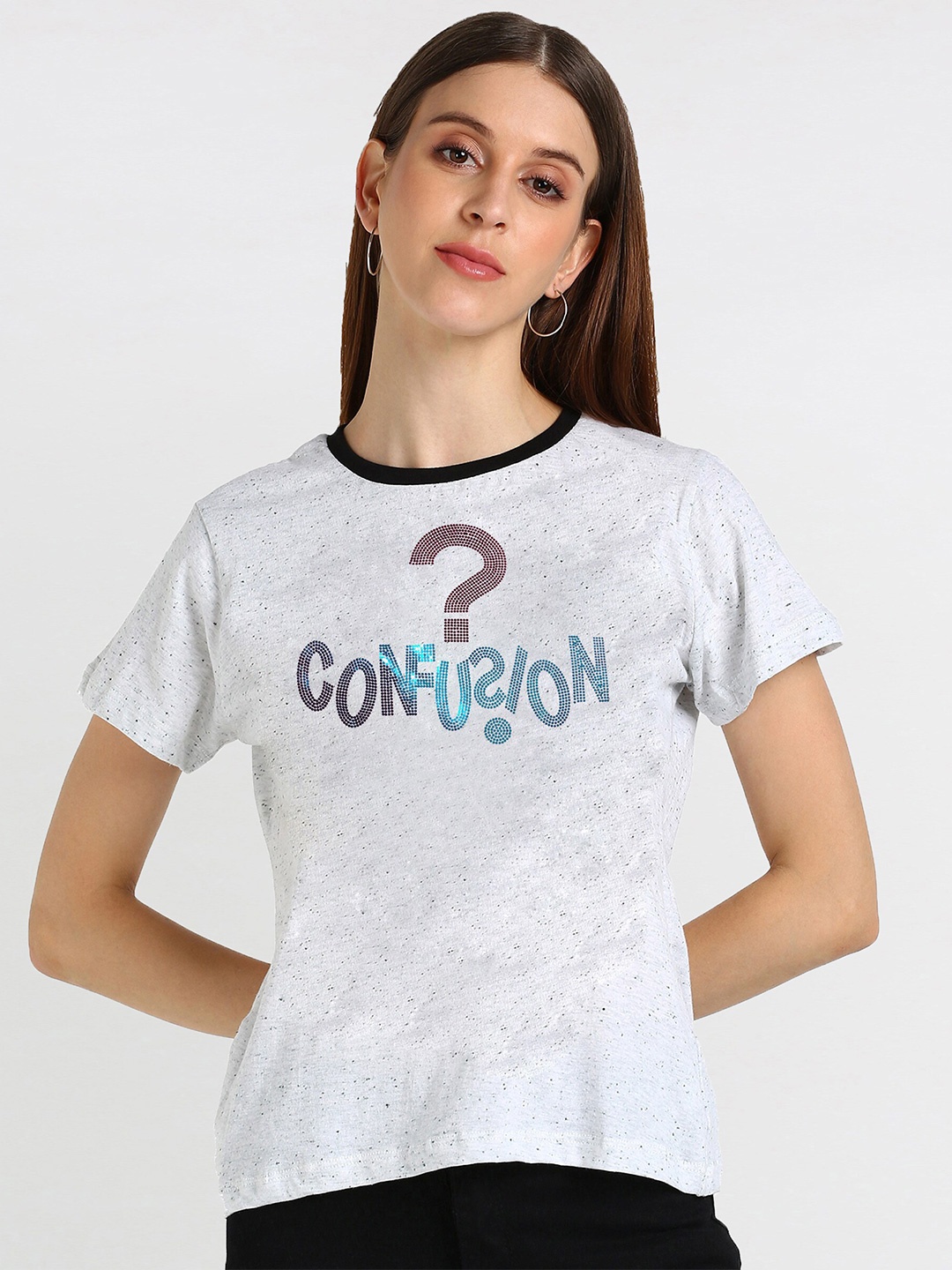 

shashvi Women Grey Typography Printed T-shirt