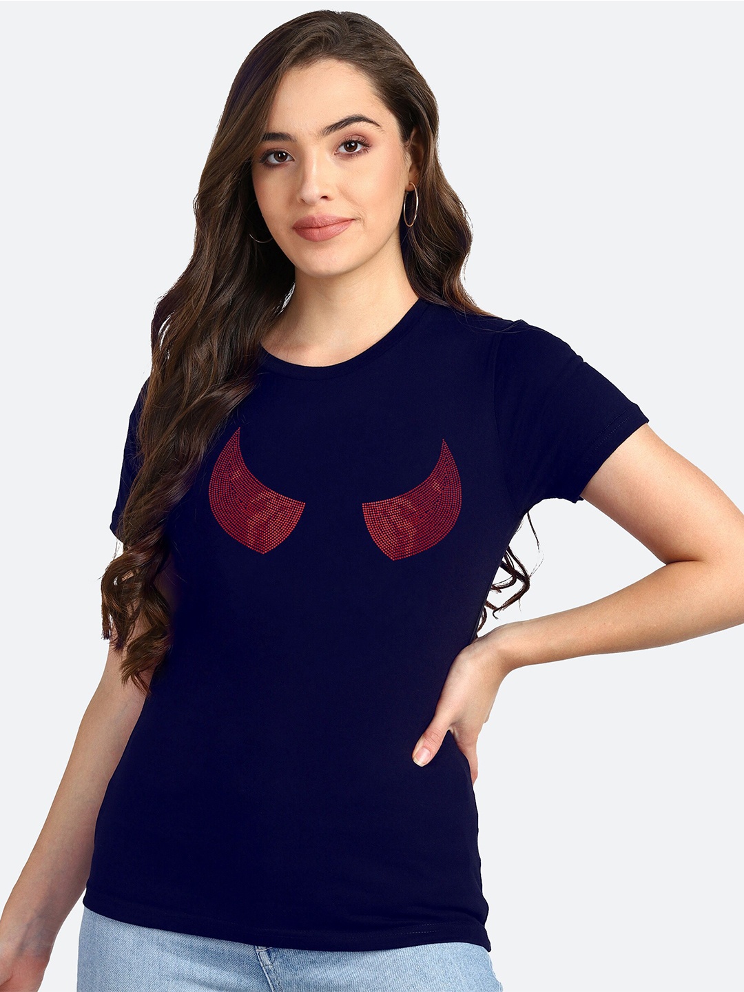 

shashvi Women Navy Blue Printed T-shirt