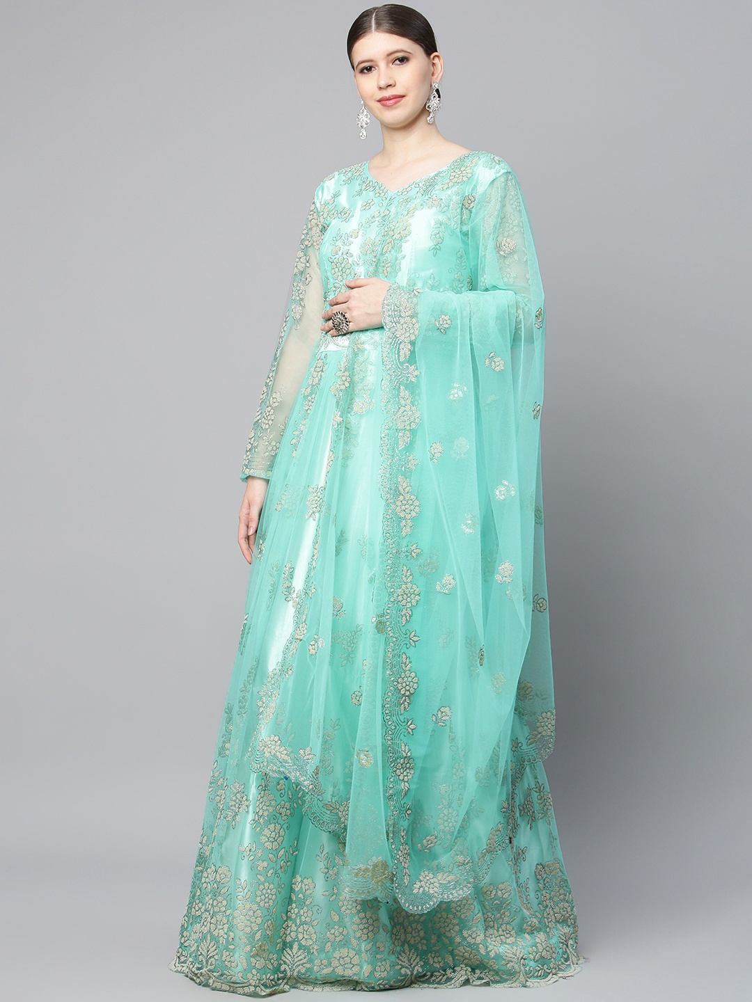 

CAMPAIGN TRENDS Blue Embroidered Semi-Stitched Dress Material
