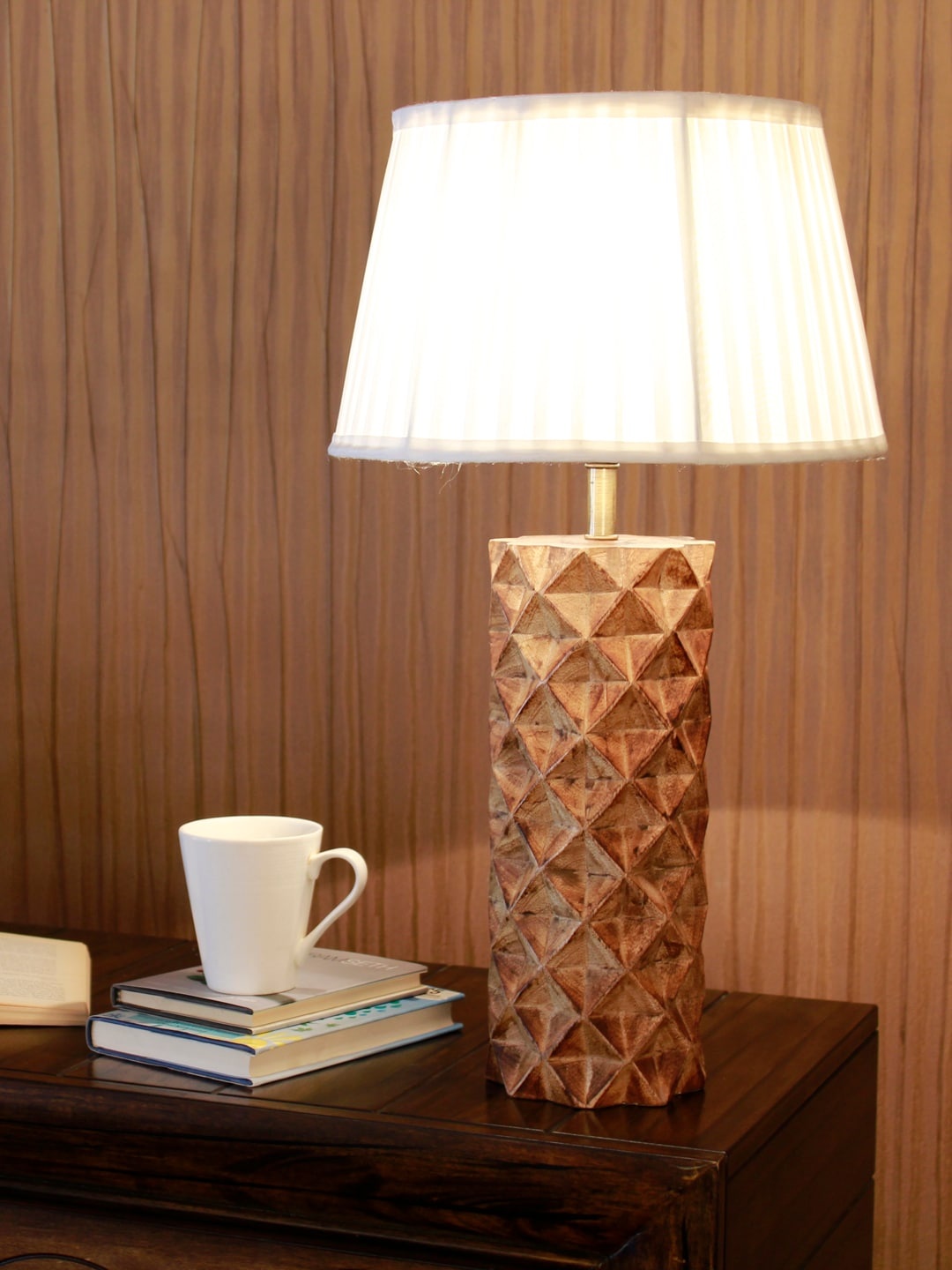 

THE LIGHT STORE Brown & Off-White Patterned Bedside Standard Table Lamp