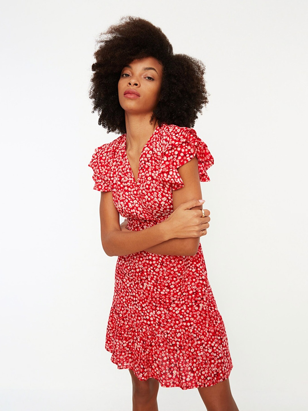 

Trendyol Red Floral A-Line Dress