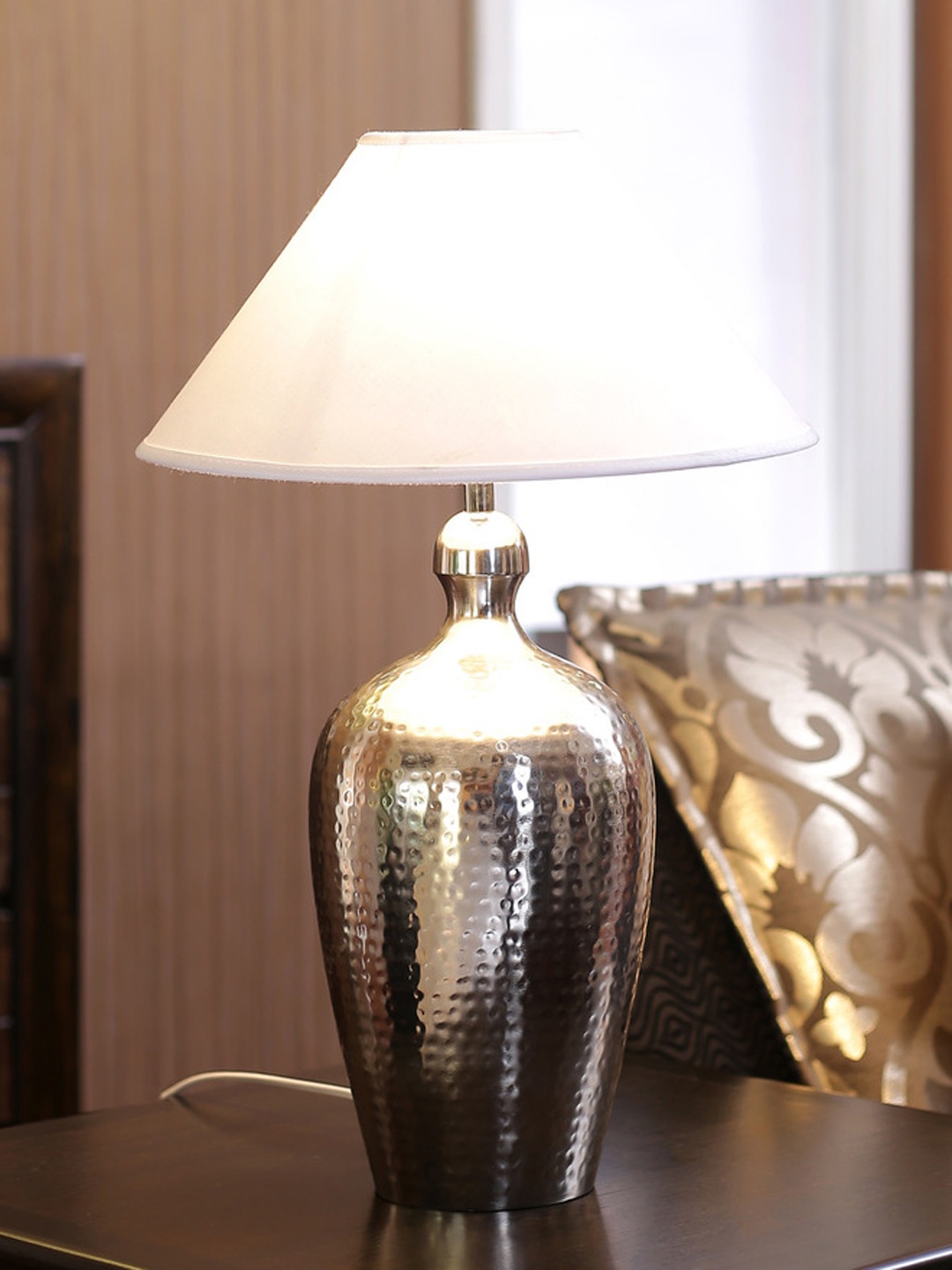 

THE LIGHT STORE Steel-Toned & White Bedside Standard Lamp