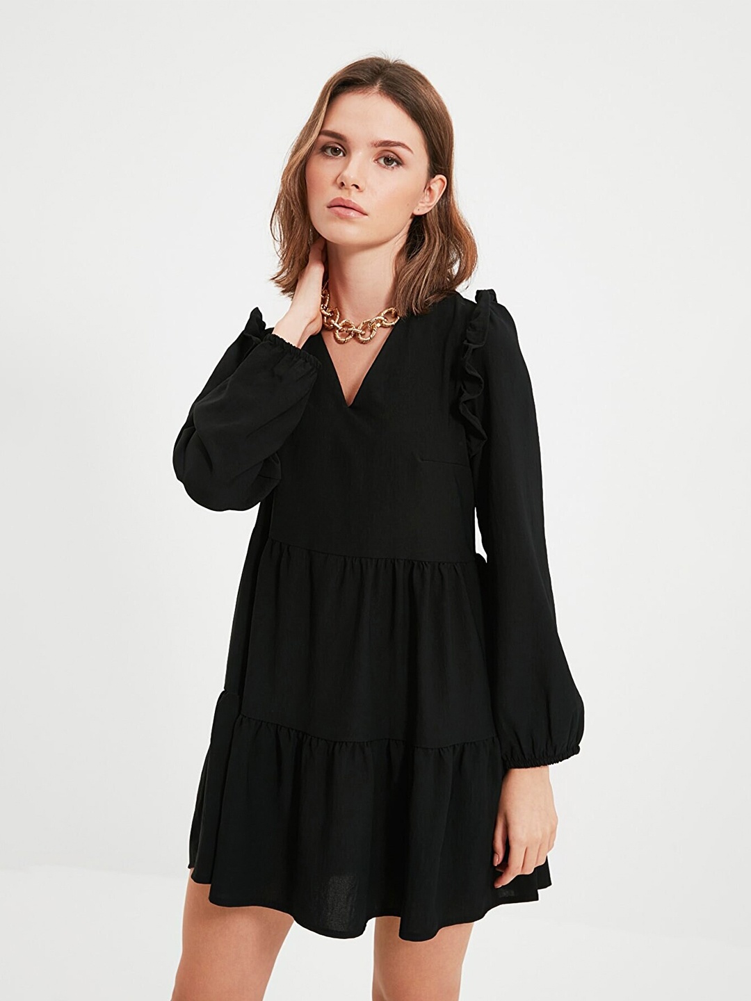 

Trendyol Women Black Solid Cotton Drop-Waist Dress