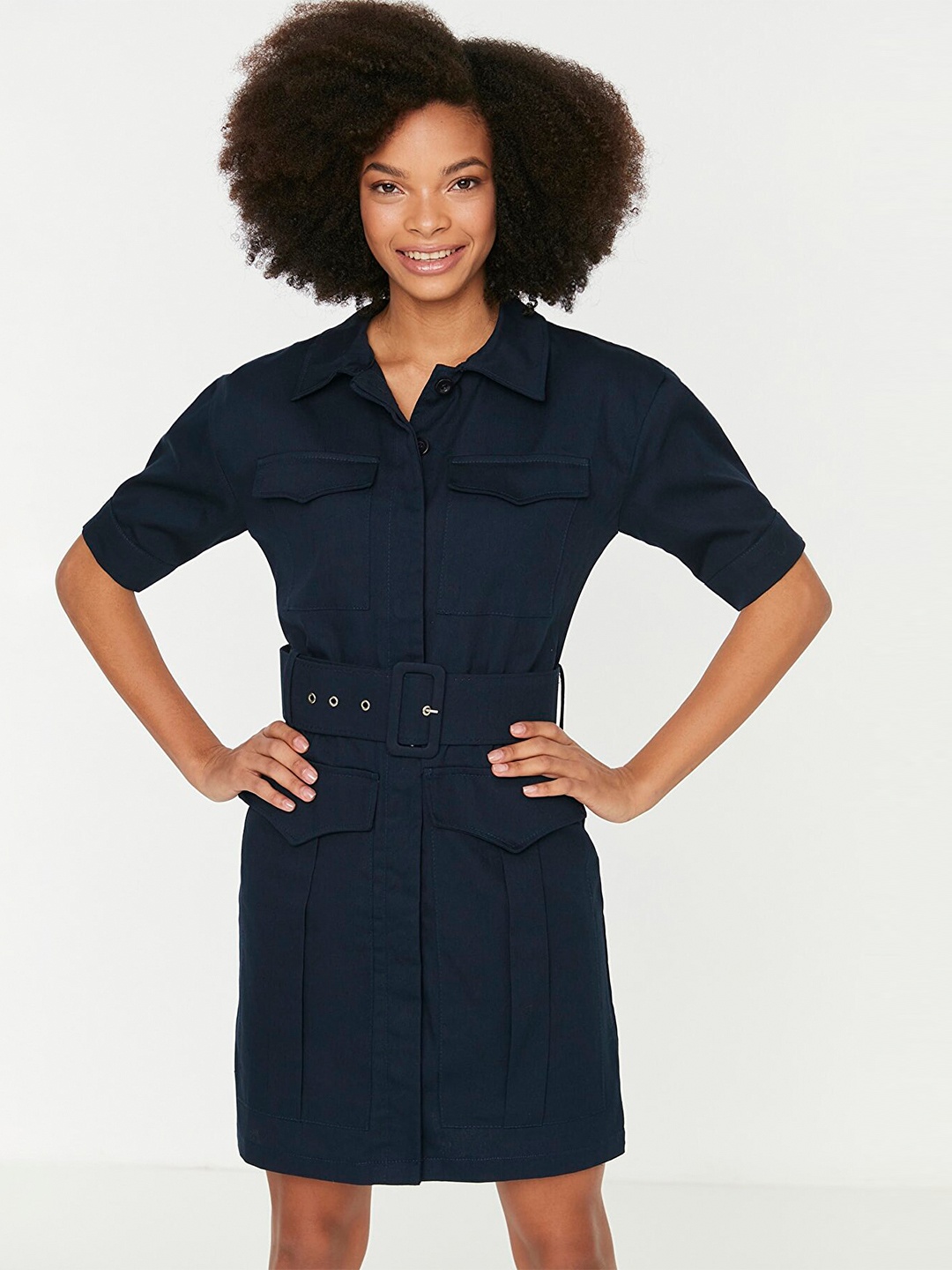 

Trendyol Women Navy Blue Pocket Detailing Shirt Dress