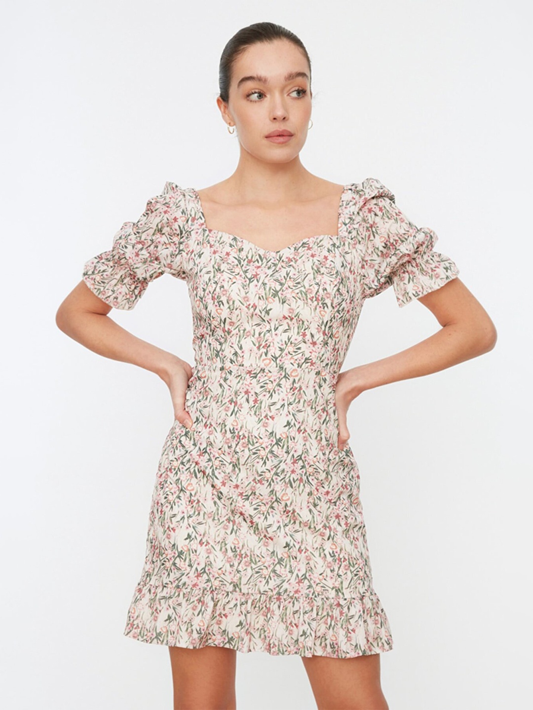 

Trendyol Women Grey Floral A-Line Dress