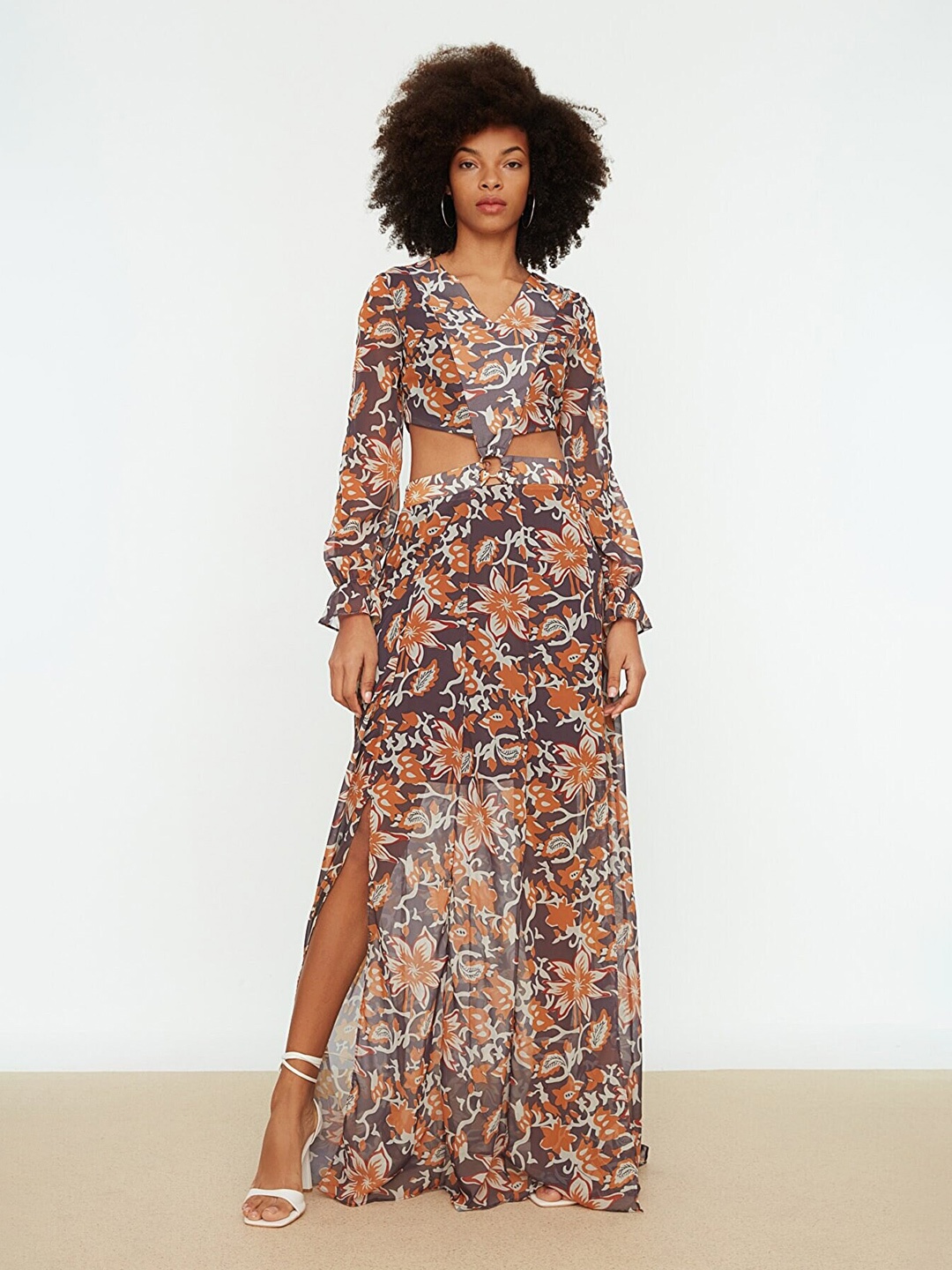 

Trendyol Women Brown Floral Printed Dress