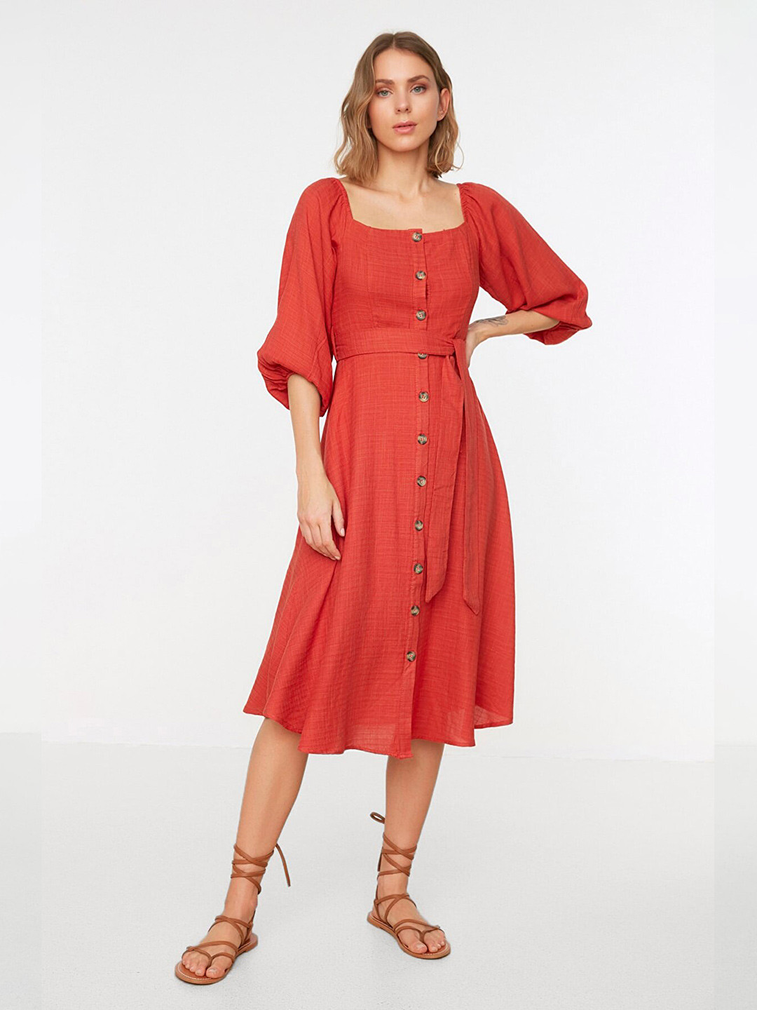 

Trendyol Coffee Brown A-Line Midi Dress